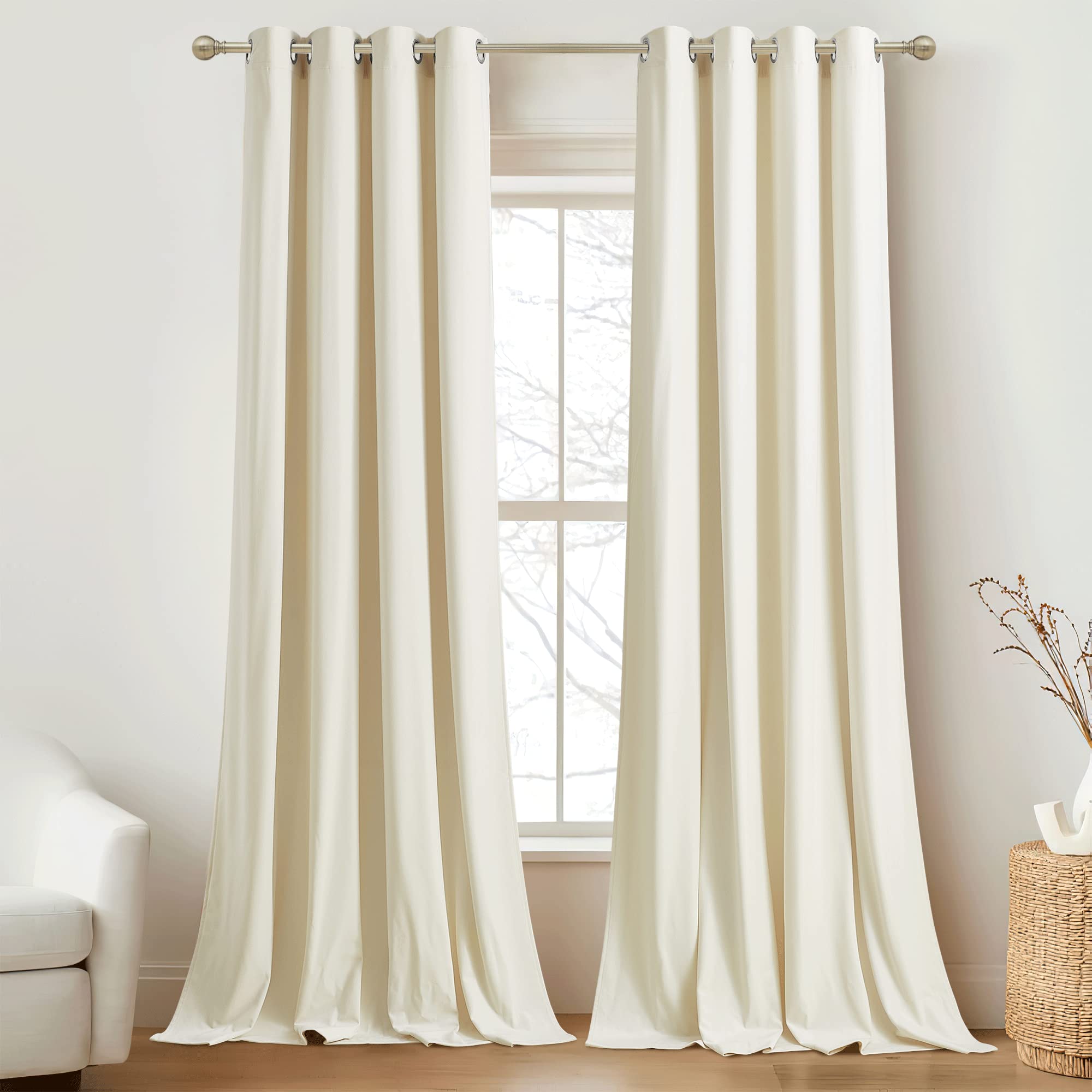 Ryb Home White Velvet Curtains 108 Inches, Room Darkening Opaque Plush Velvet Drapes Thermal Insulated Privacy Window Treatment