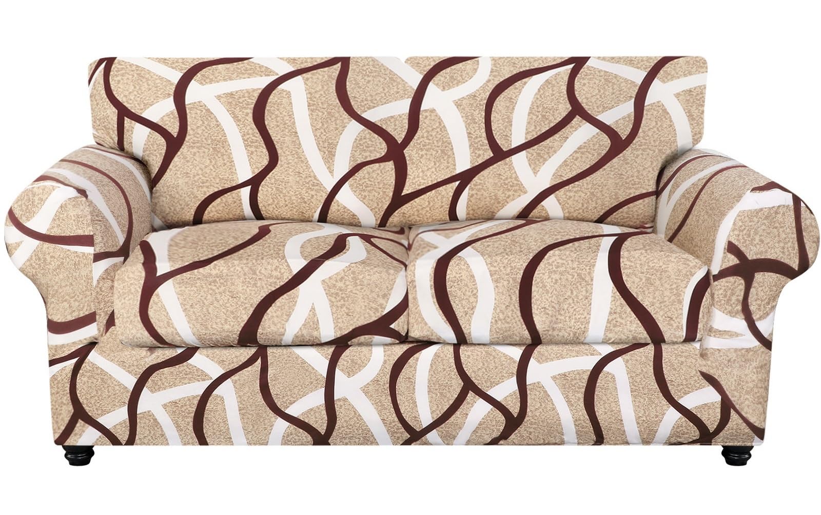 Searchi Stretch Sofa Cover Printed Couch Cover, Floral Pattern 4 Pieces Sofa Slipcover With 3 Separate Cushion Cover, Washable Furniture Protector For Living Room(Sofa, Khaki)