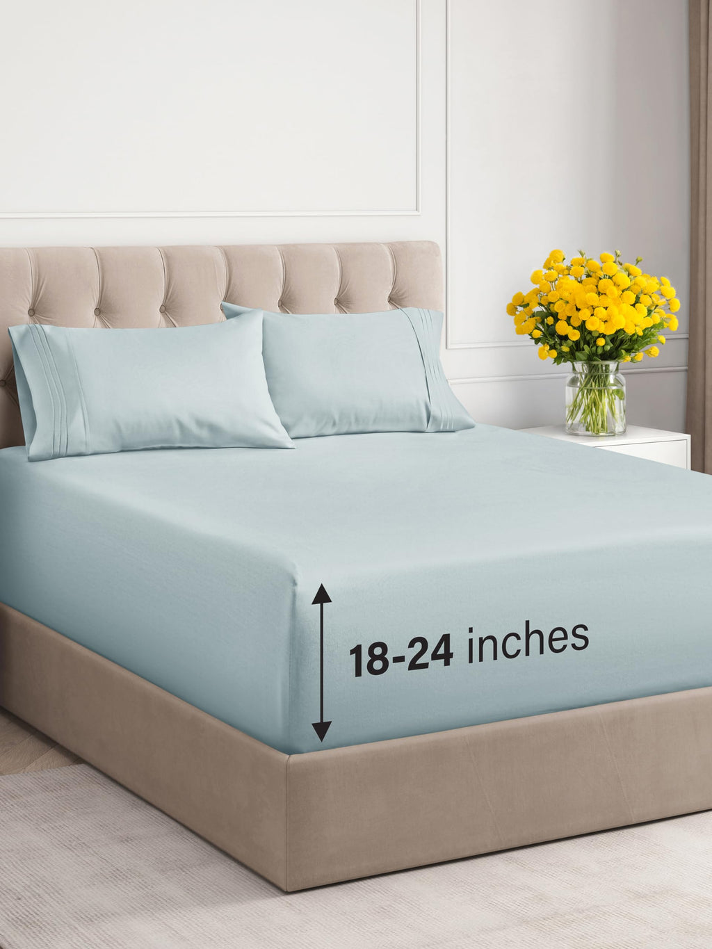 Extra Deep Pocket Full Sheets - 4 Piece Breathable & Cooling Bed Sheets - Hotel Luxury Bed Sheet Set - Soft, Wrinkle Free & Comfy - Easily Fits Extra Deep Mattresses - Deep Pocket Ice Blue Sheets Set
