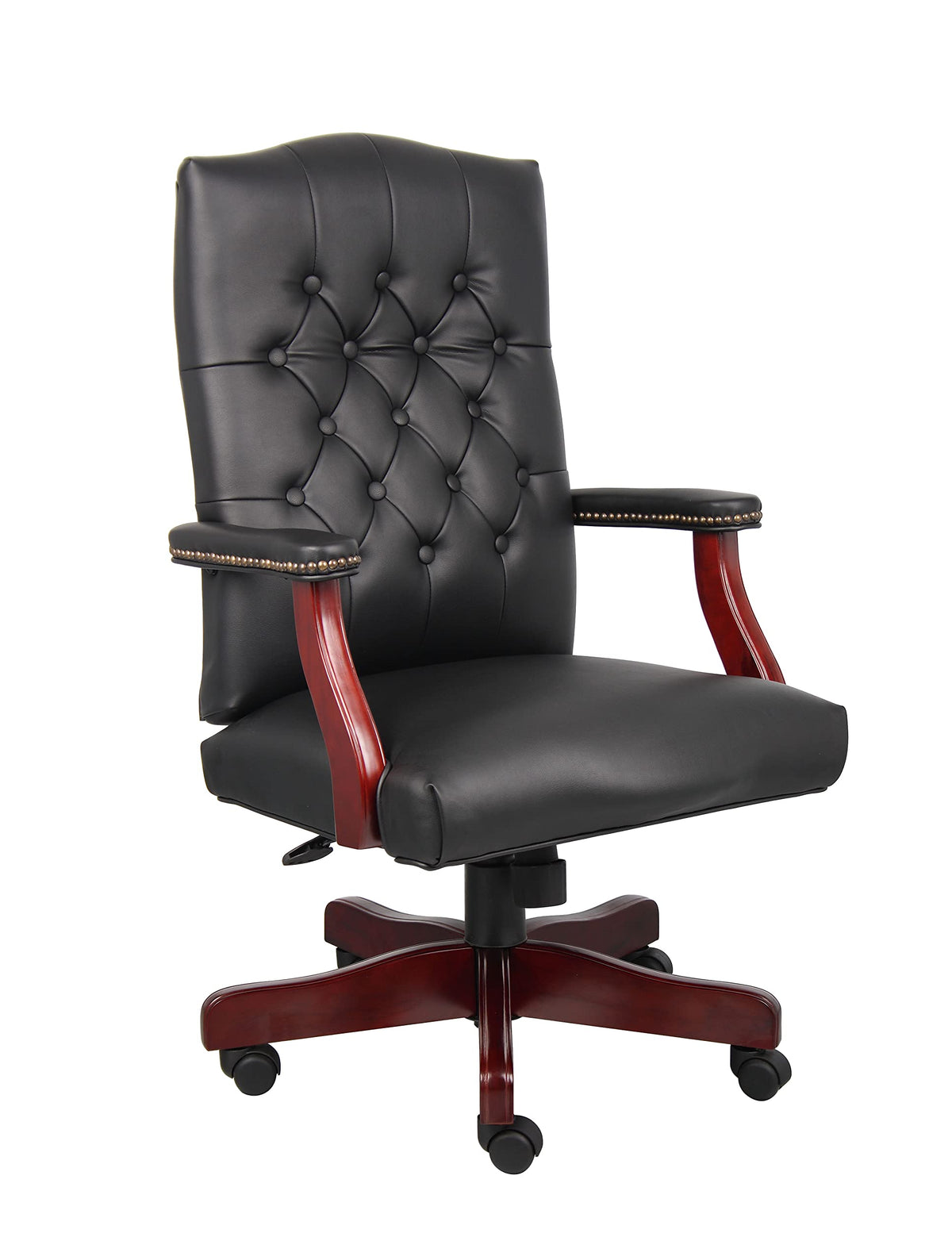 Casafoyer Classic Black Caressoft Chair With Mahogany Finish  Elegant & Versatile ( Pack Of 2 )