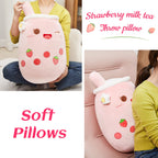 Athoinsu Pink Strawberry Tea Plush Pillow 20' Giant Kawaii Stuffed Bubble Animal Toy Birthday Christmas Holiday Valentines Gift