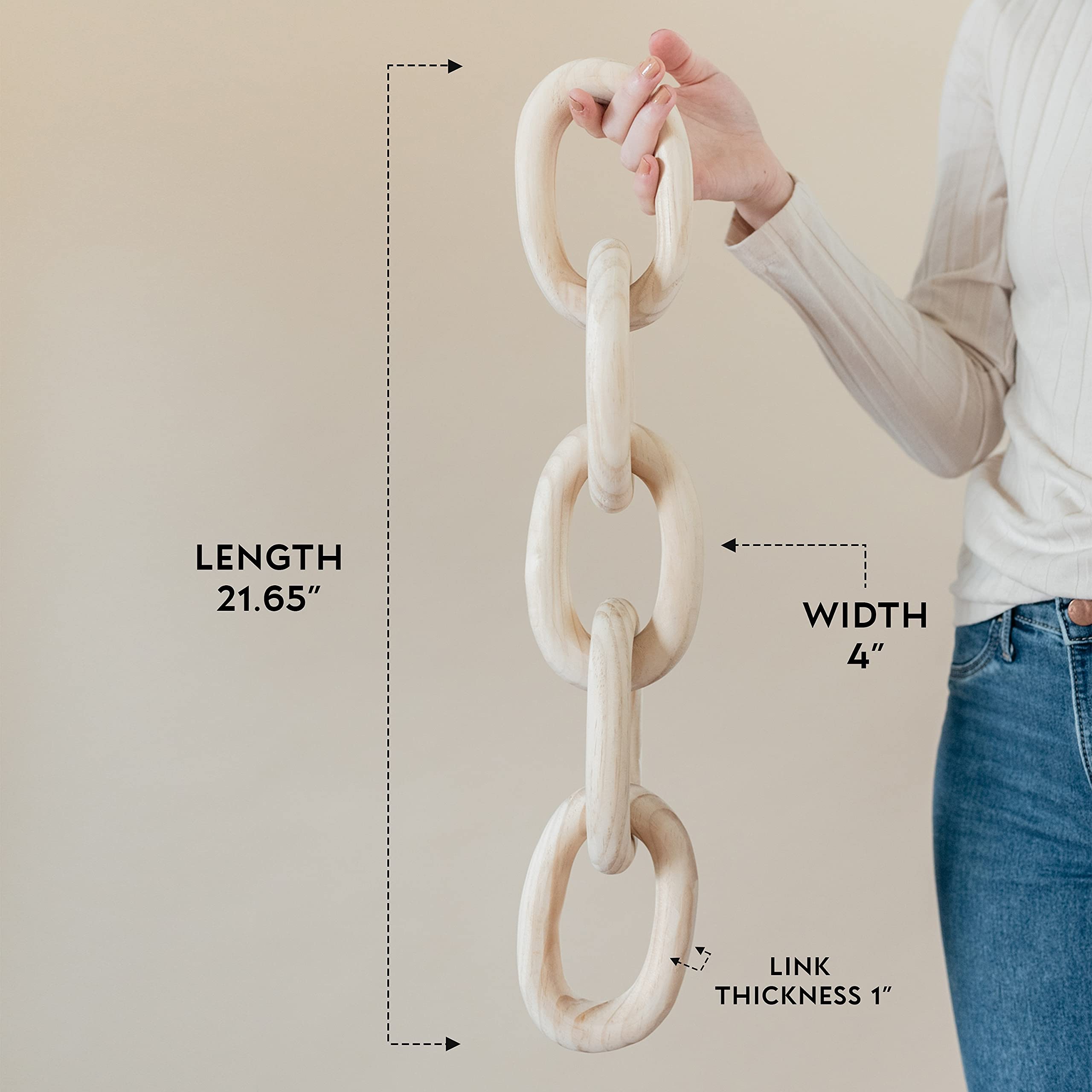 Decorative Wood Chain Link And Bead Garland Set | Hand Carved Pine Wood Chain Decor | Modern Farmhouse Decor Set | Aesthetic Roo