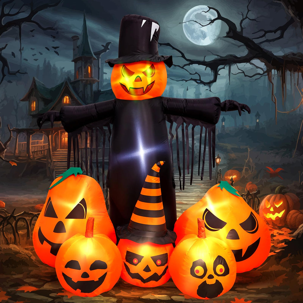 Max Fun 7FT Halloween Inflatables Pumpkin Decorations with LED Build-in Halloween Yard Decoration Blow Up Inflatables for Outdoo