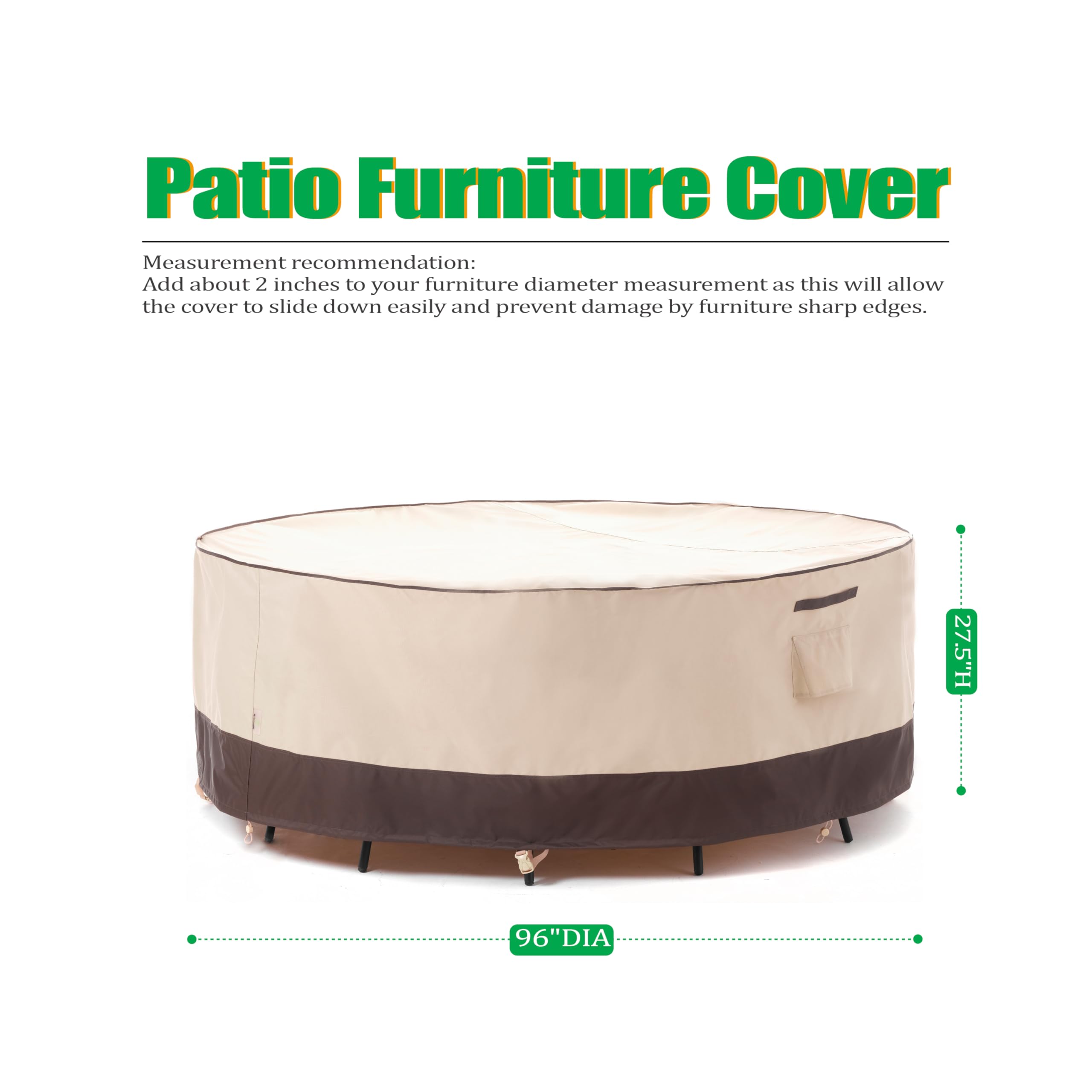 F&J Outdoors Patio Furniture Covers Waterproof Uv Resistant Rip-Stop Fabric Round Outdoor Furniture Cover, 96' Dia X 27.5' H