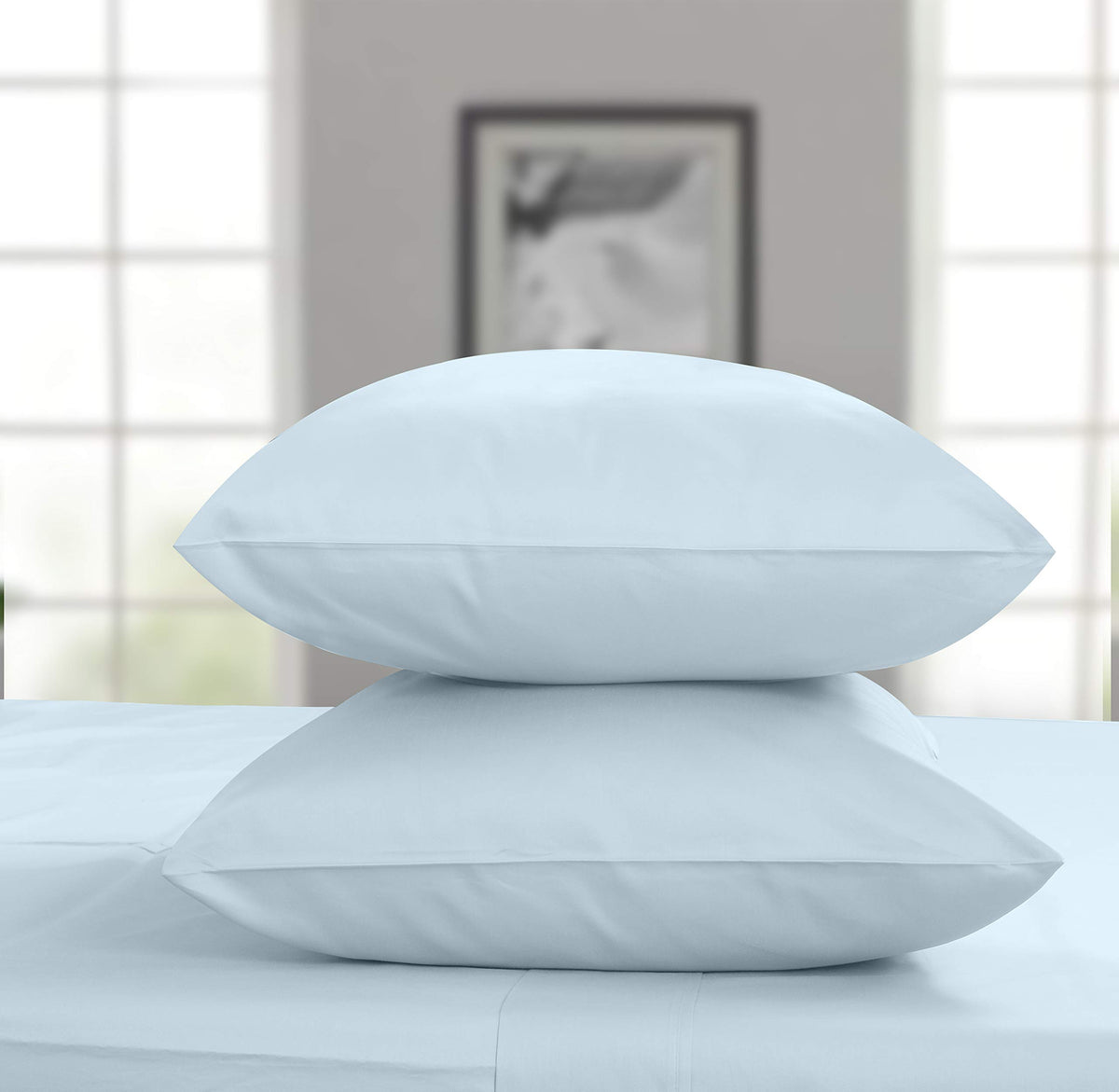 Threadmill Pillow Cases Standard Size | 1200 Thread Count 100% Supima Cotton Pillow Covers, Luxury Smooth Solid Sateen | Light B