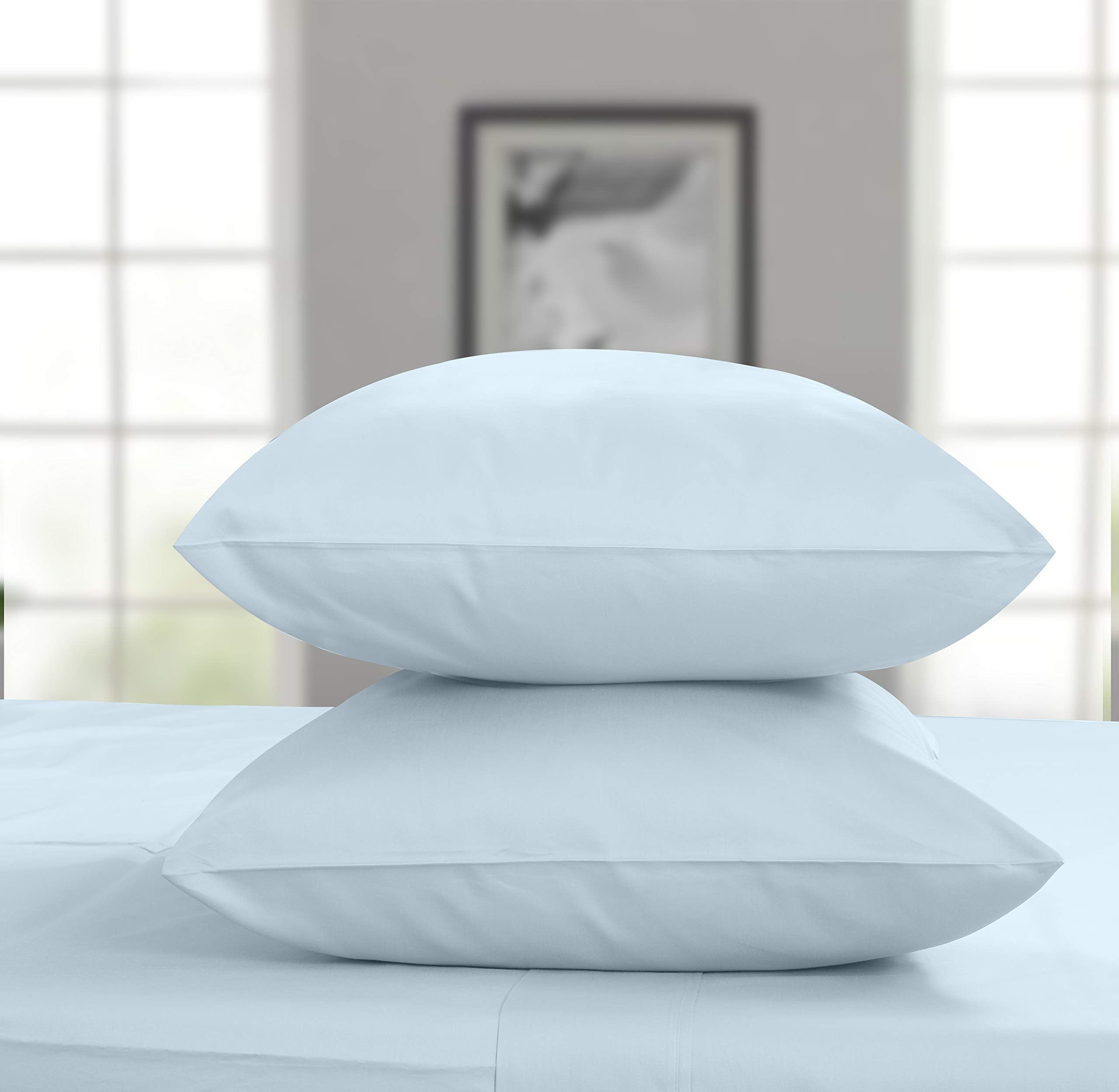 Threadmill Pillow Cases Standard Size | 1200 Thread Count 100% Supima Cotton Pillow Covers, Luxury Smooth Solid Sateen | Light B