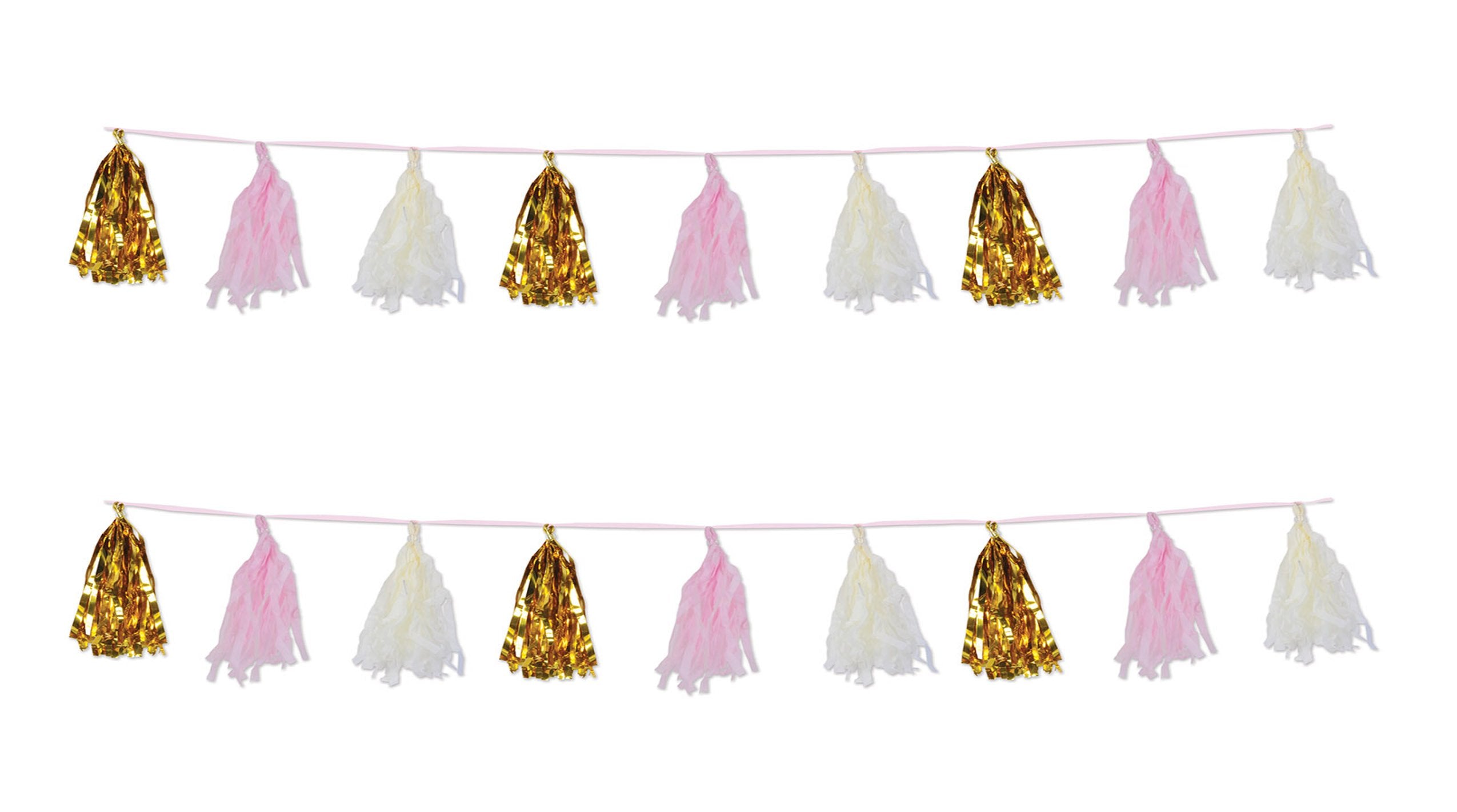 Beistle Metallic Plastic & Tissue Paper Tassel Garland 2 Piece Baby Shower Decorations, Birthday Party Supplies, 9.75'' x 8', Go