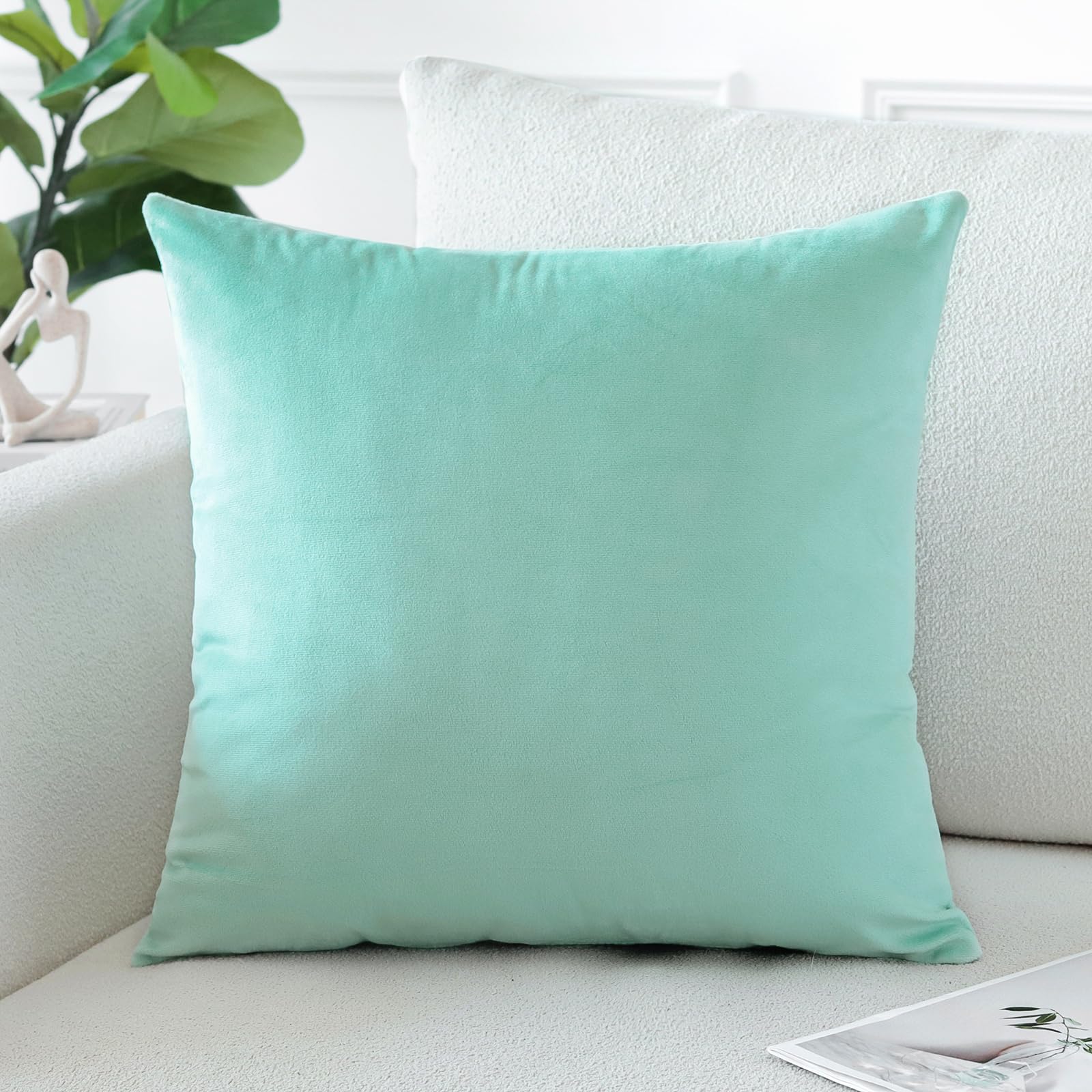 Artscope Luxury Velvet Pillow Covers Decorative Square Pillowcases Soft Solid Cushion Cases For Couch Sofa Bedroom Home Decor 20X20 Inch Aqua Green