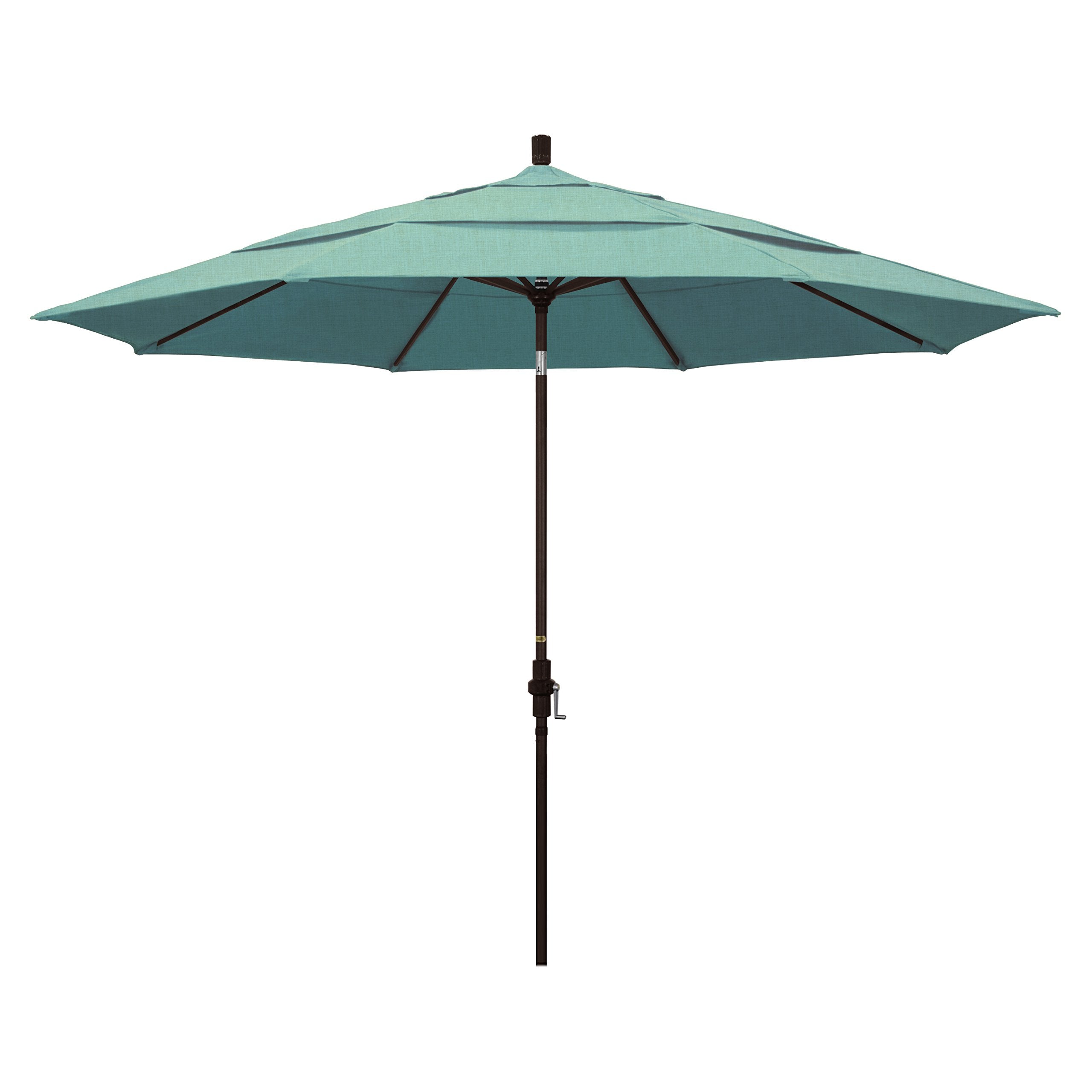California Umbrella 11' Round Aluminum Market Umbrella, Crank Lift, Collar Tilt, Bronze Pole, Sunbrella Spectrum Mist