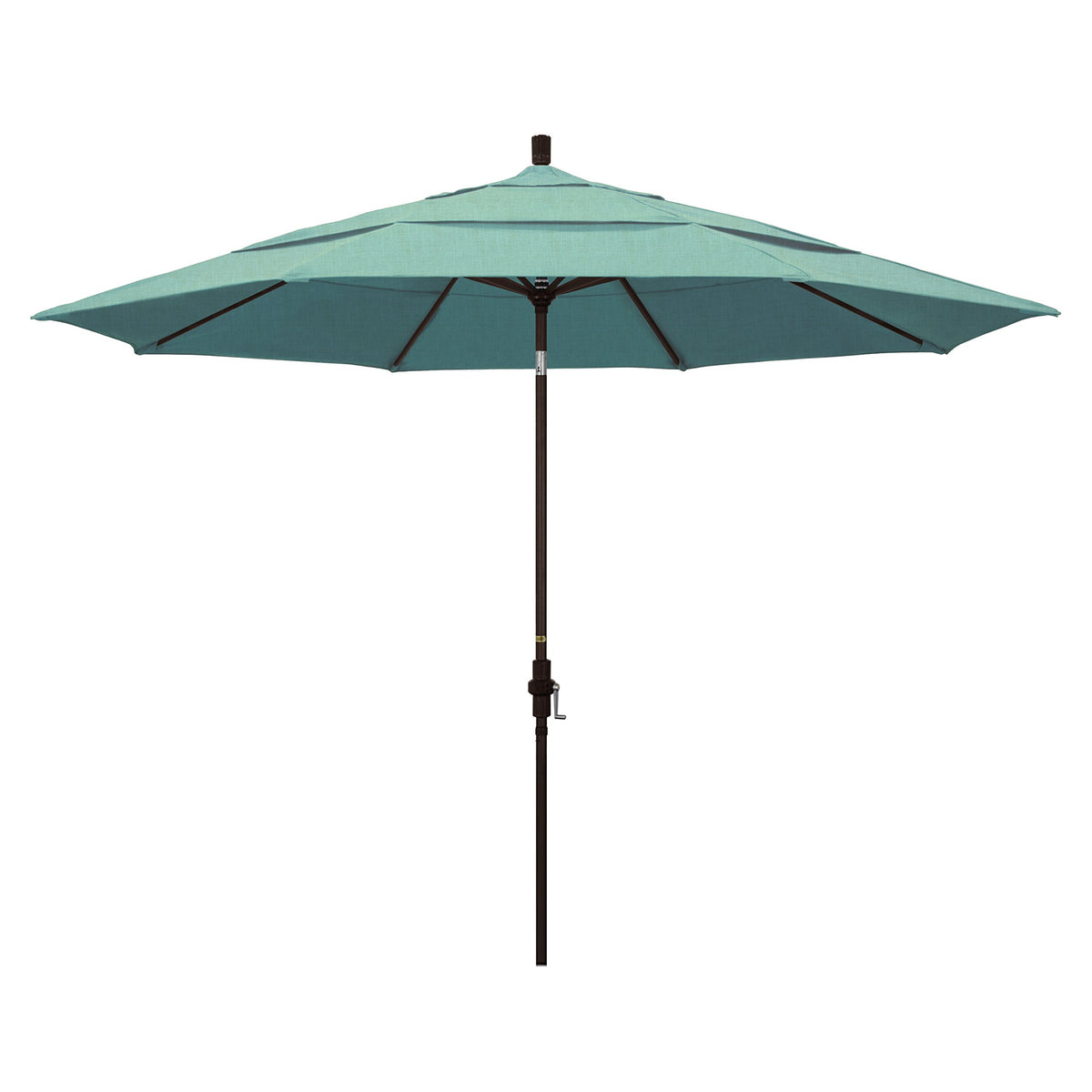 California Umbrella 11' Round Aluminum Market Umbrella, Crank Lift, Collar Tilt, Bronze Pole, Sunbrella Spectrum Mist