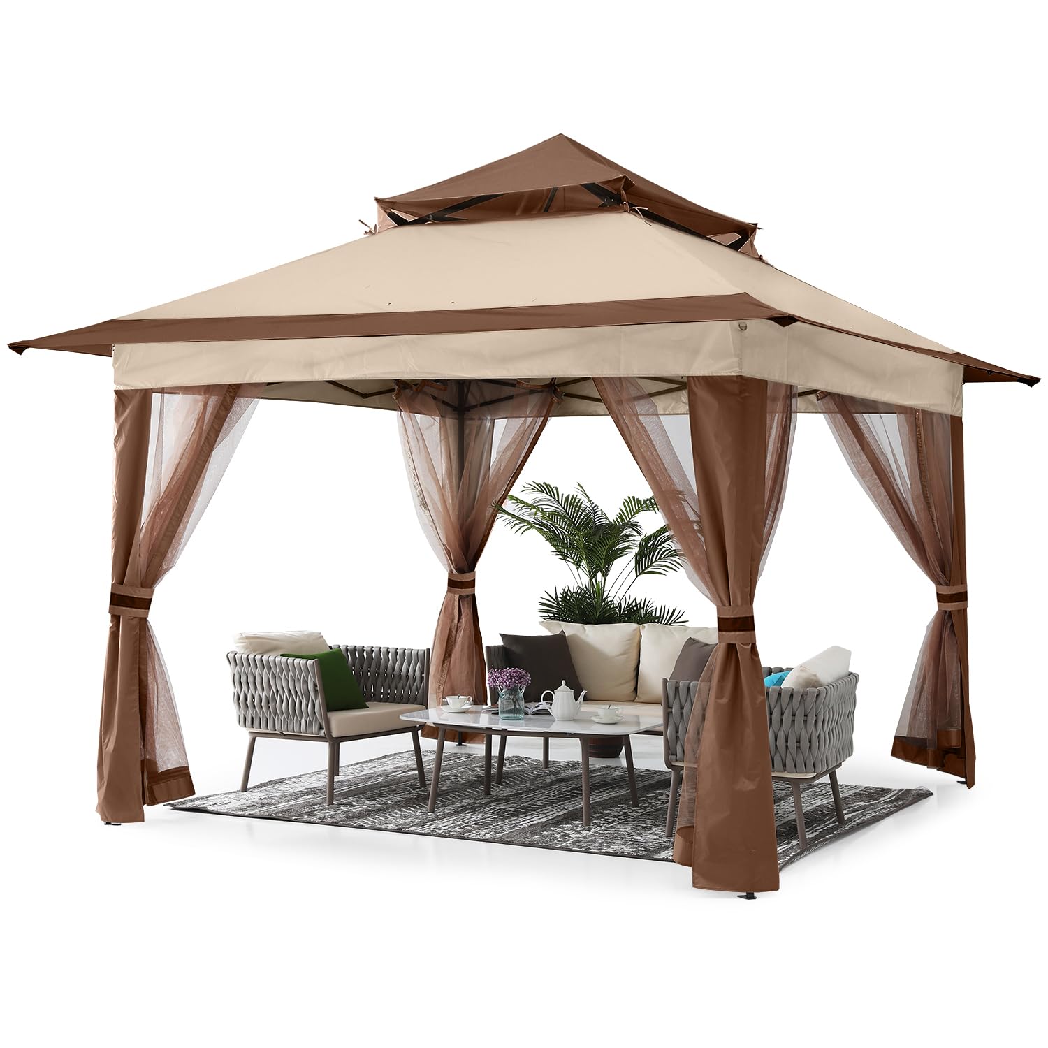 Abccanopy Pop Up Gazebo 11X11 - Outdoor Canopy Tent With Mosquito Netting For Patio Garden Backyard (Beige)
