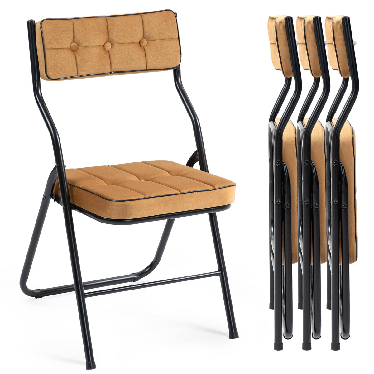 Homefun Padded Folding Chairs 4 Pack - Foldable Dining Chair With Cushion, Portable And Assembled Extra Seat For Guests Kitchen Office Wedding Party Brown