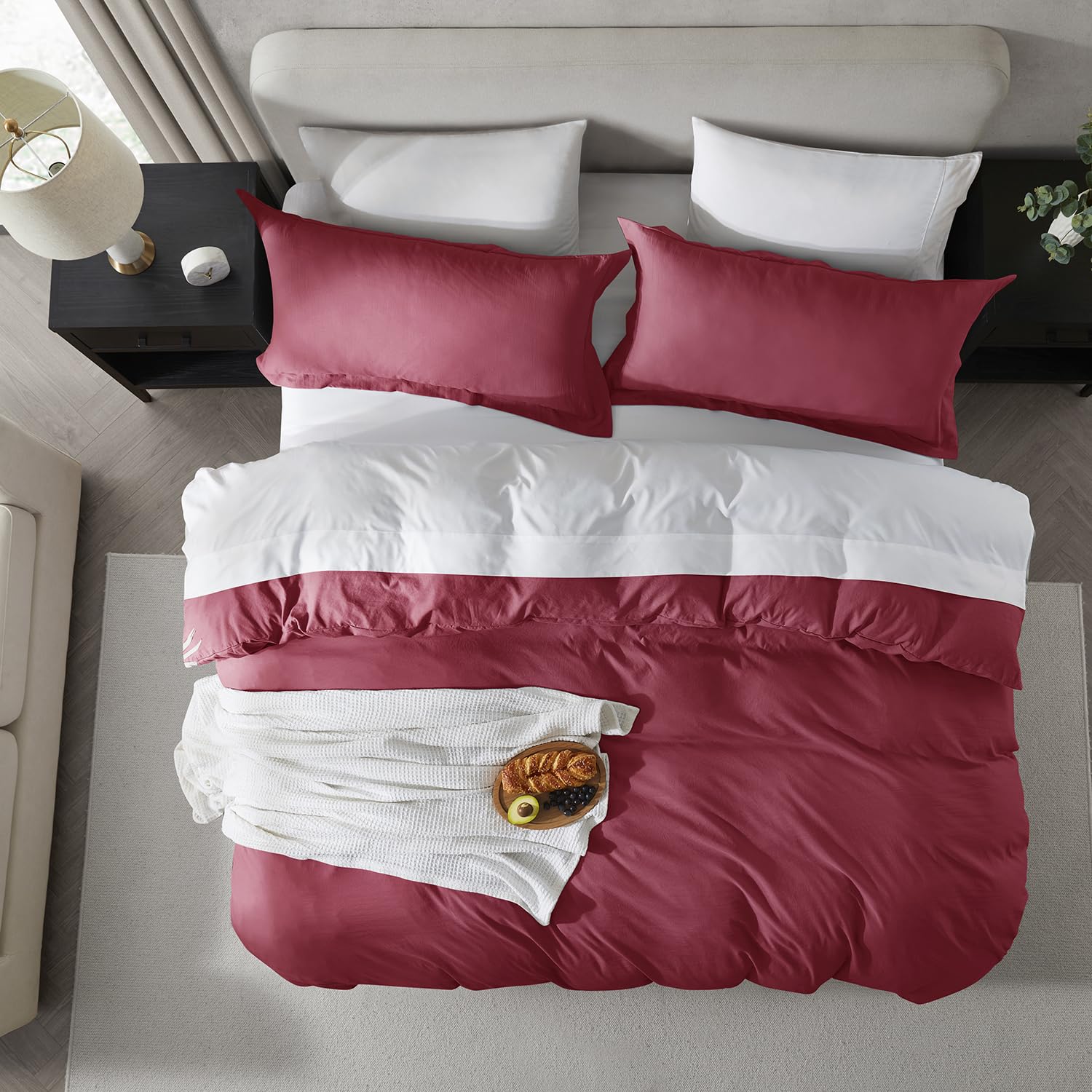 Nestl Burgundy Red Duvet Cover King Size - Soft Prewashed King Duvet Cover Set, 3 Piece, With Zipper Closure, 1 Duvet Cover 104X90 Inches And 2 Pillow Shams - No Comforter