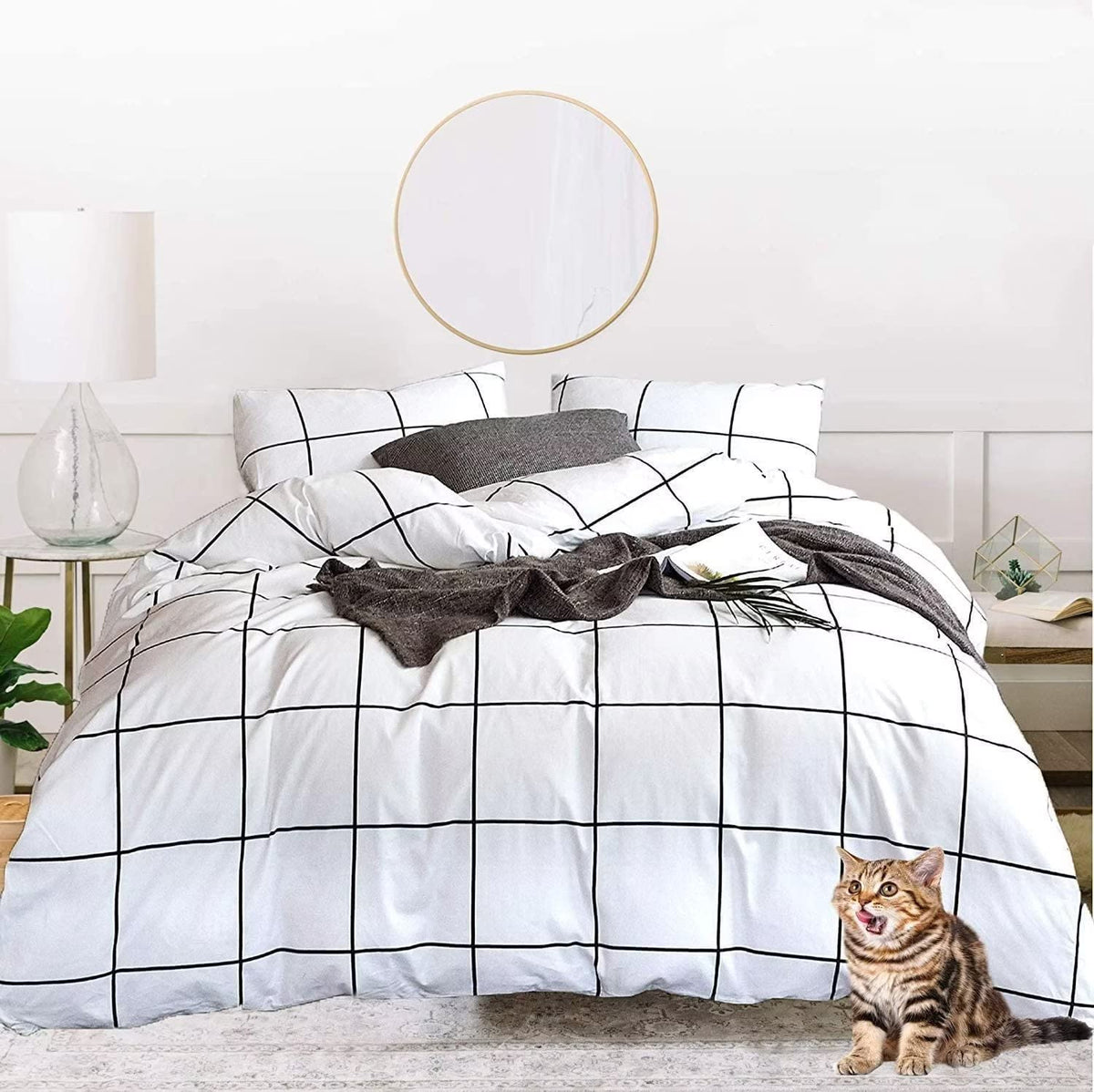 Houseri Black And White Comforter Set California King Buffalo Plaid Comforter Cal King Bedding Sets Checkered Comforter White Gr