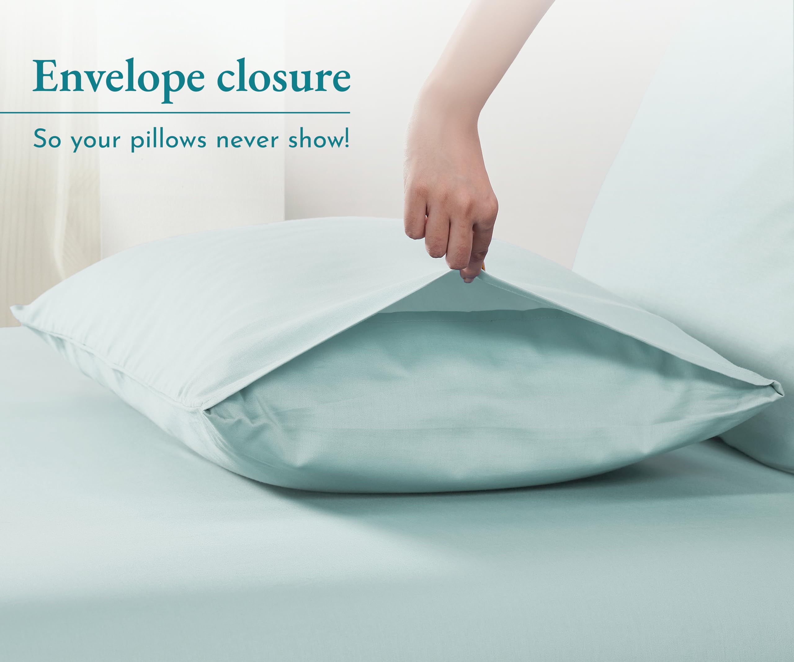 California Design Den 100% Cotton Pillow Cases Standard Size Set Of 2, Soft & Cooling Sateen Weave Pillowcase Set (Standard/Queen, Seafoam)