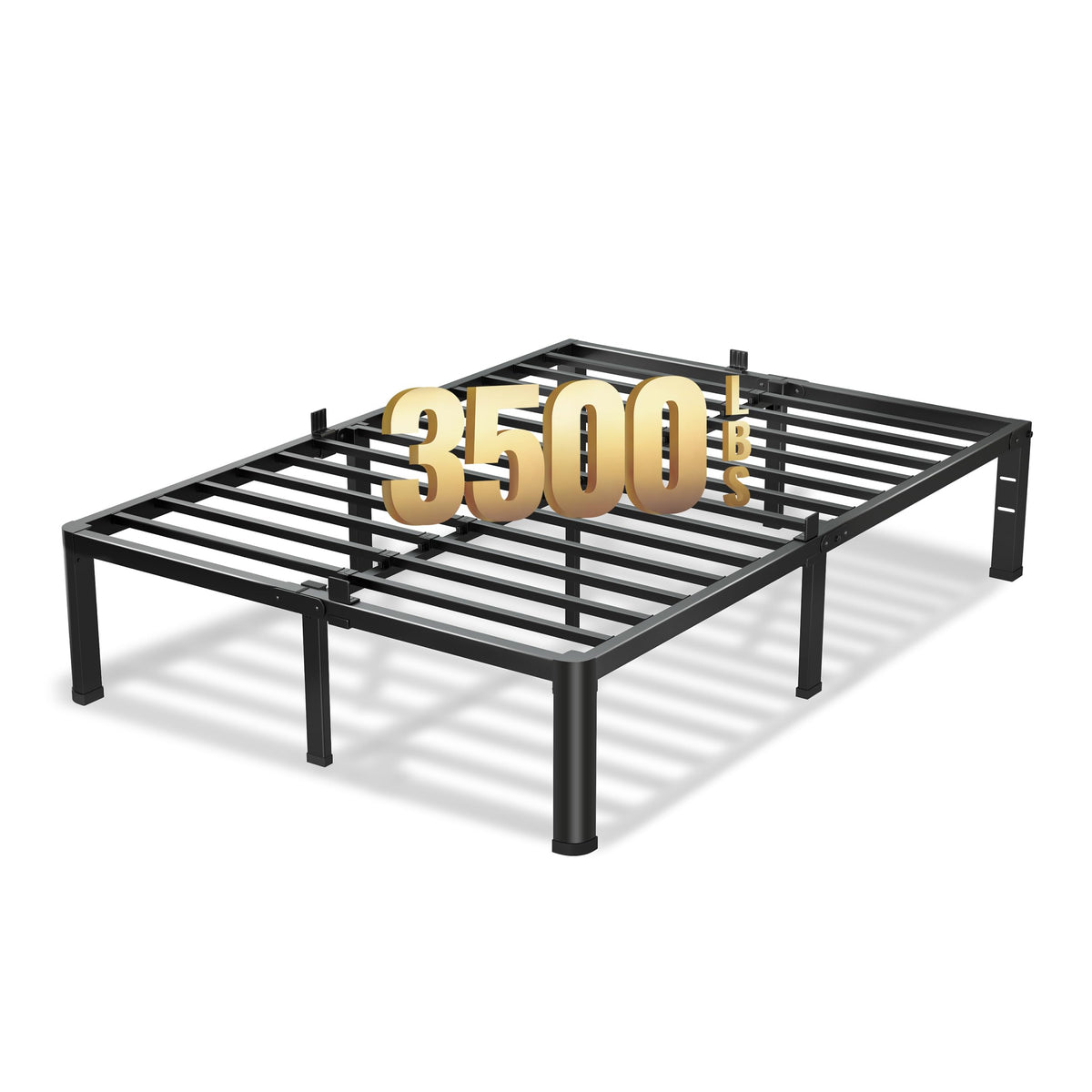 VIPSHOW 14 Inch Queen Bed Frame, 3500Lbs Heavy Duty Metal Platform with Round Corner Legs Mattress Slide Stopper, Steel Slat Sup