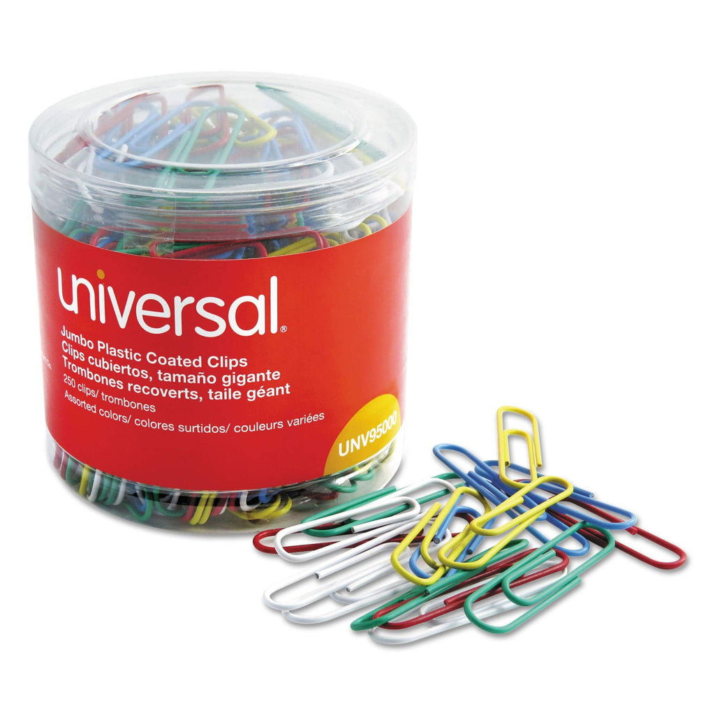 Unv95000 Universal One Clip,Jmbo Vnyl,250/Pk,Ast