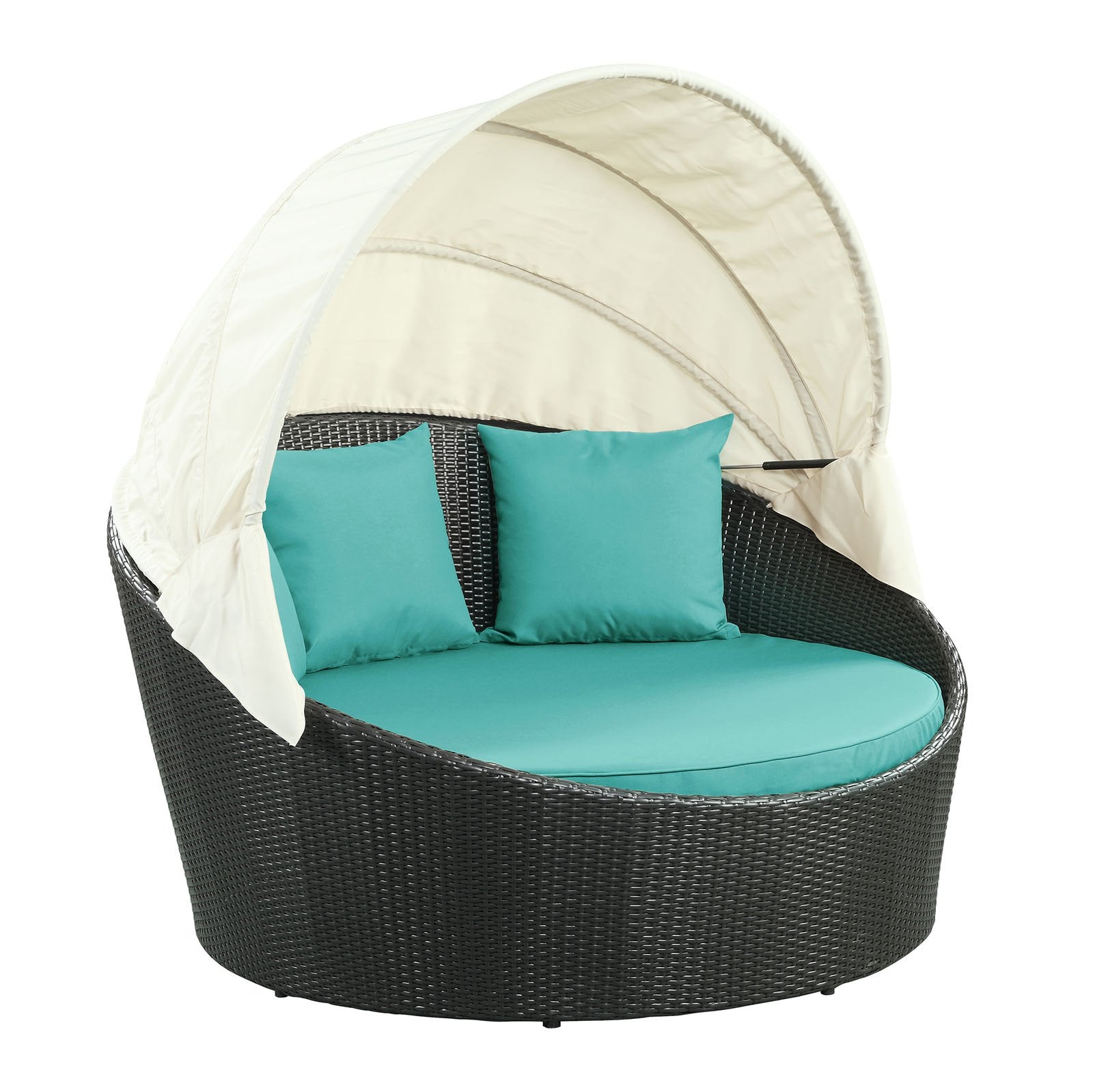 Modway Siesta Wicker Rattan Outdoor Patio Canopy Daybed In Espresso Turquoise