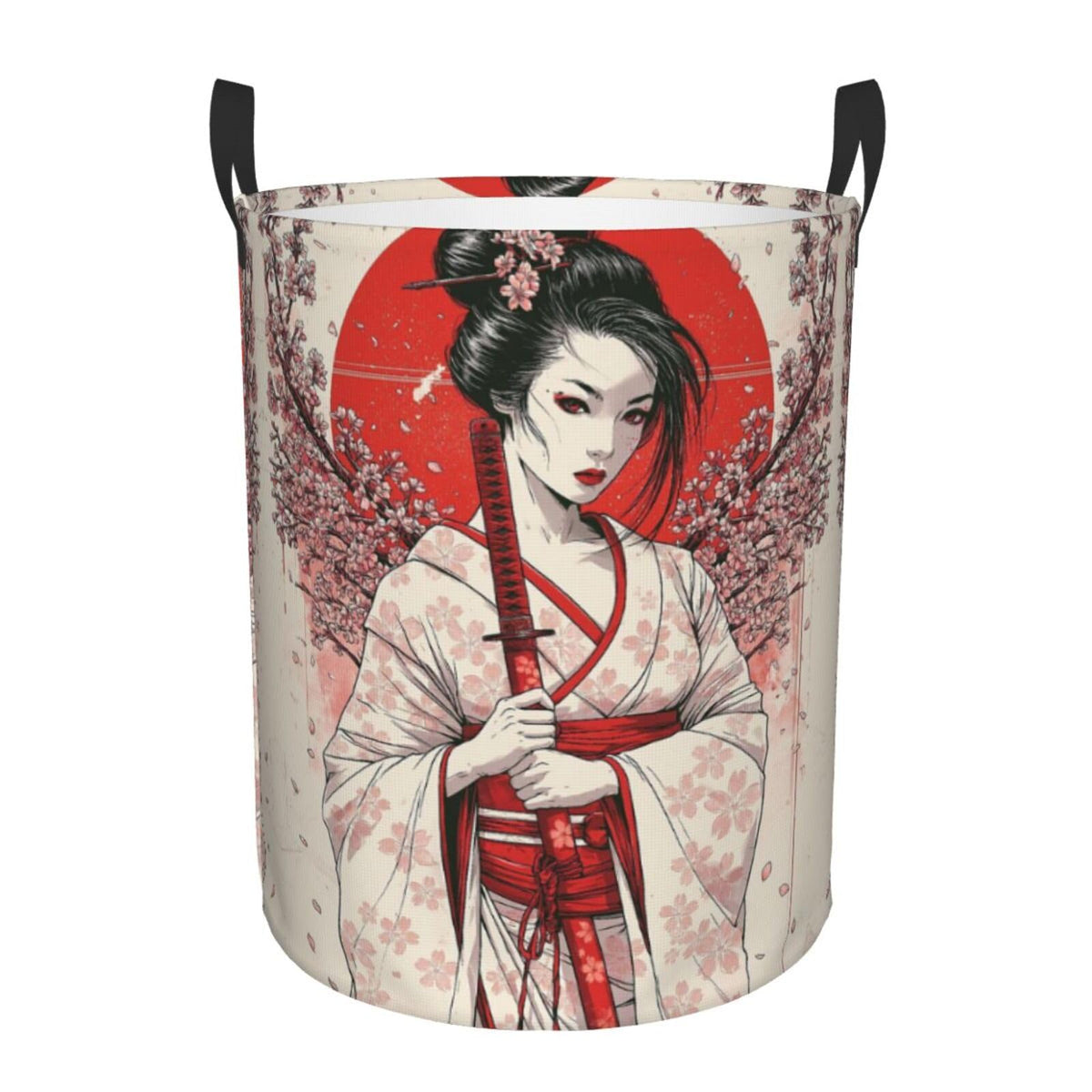 Laundry Basket Dirty Clothes Hamper for Bedroom Red Moon Geisha