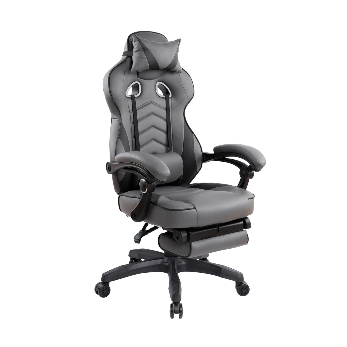 Techni Mobili Executive Office Or Gaming Chair With Footrest, Padded Pu Leather Office Chair With 135-Degree Recline, Lumbar Support & Headrest Pillow, Grey