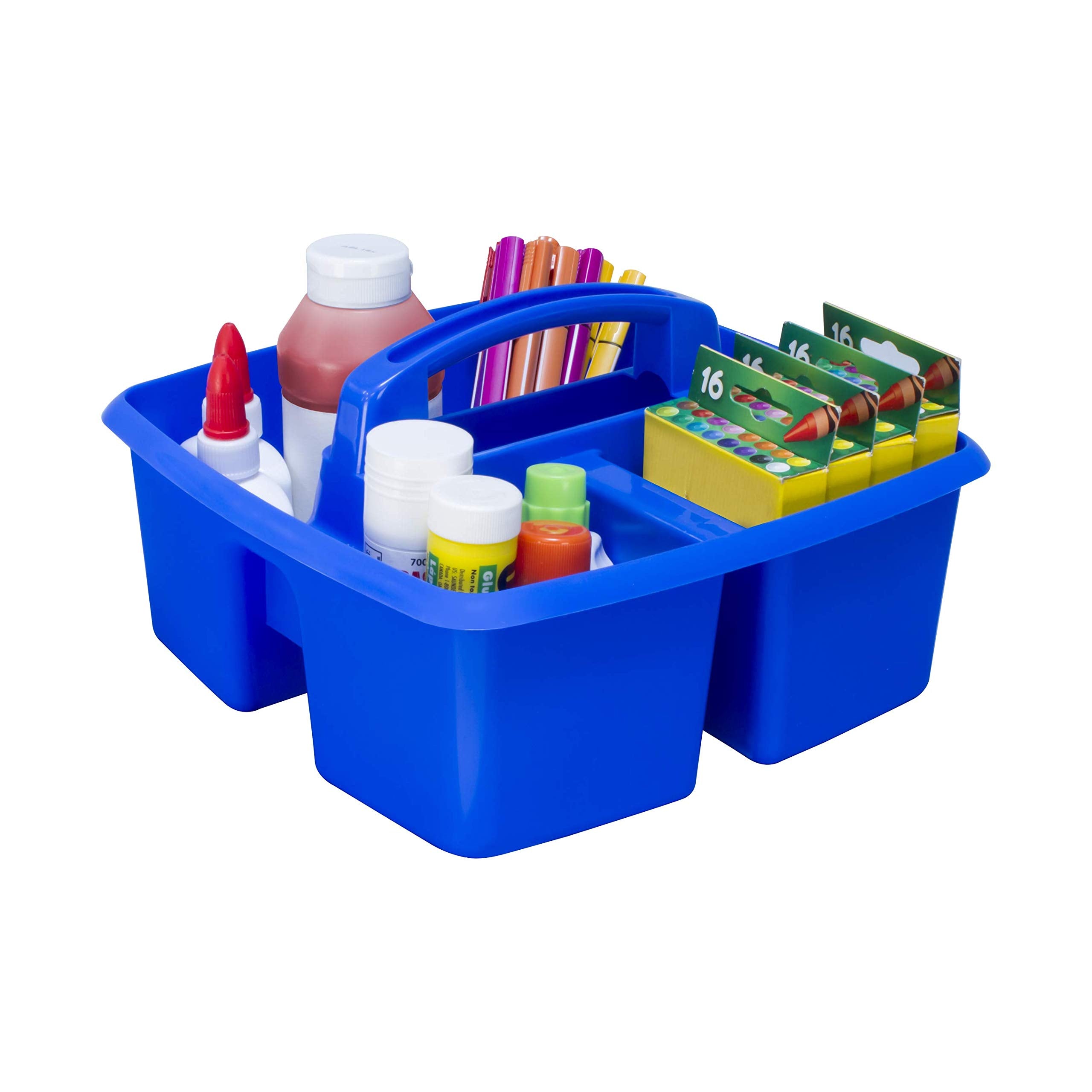 Storex 3-Compartment Small Caddy - Multipurpose Classroom Organizer With Handle, Azure, 6-Pack (00947A06C)