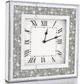 Crystal Crush Diamond Mirrored Square Wall Clock with Sparkle Twinkle Bling Diamond Decor for Wall Decoration, 12x12inch Decorat