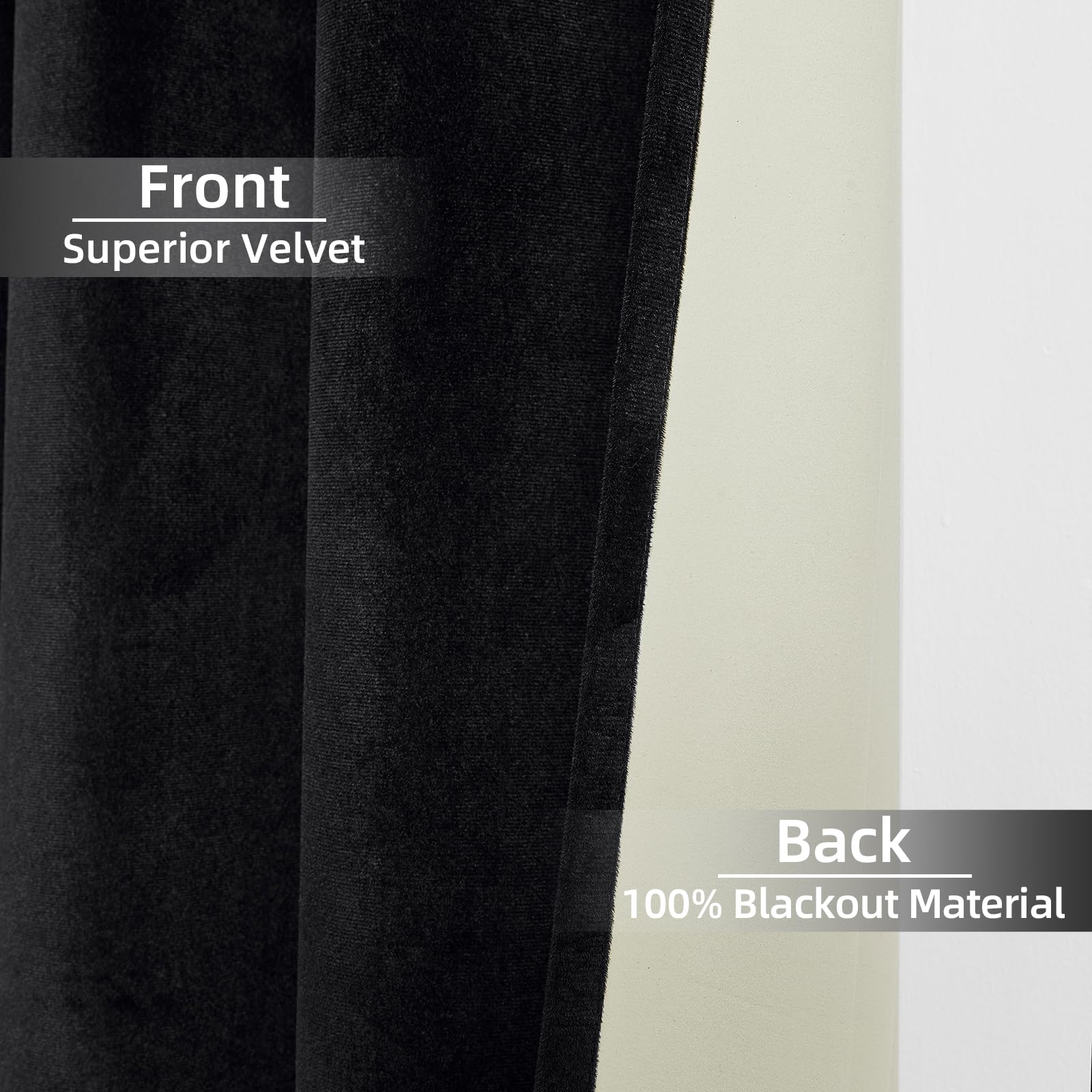 Joydeco Black 100% Blackout Curtains 96 Inches Long 2 Panels Set, Black Out Curtain For Bedroom, Grommet Heavy Luxury Thermal In