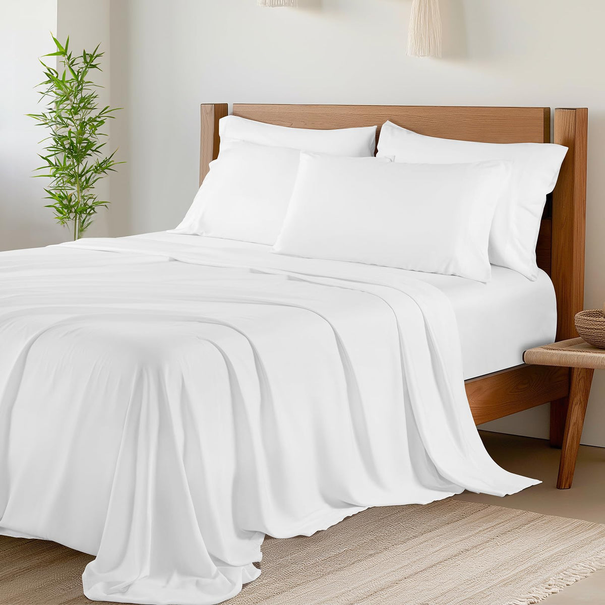 Shilucheng 6-Piece Sheets Set,Blend of Rayon Derived from Bamboo_ Sheets, Cooling & Breathable Bed Sheets, Silky Bedding Sheets 