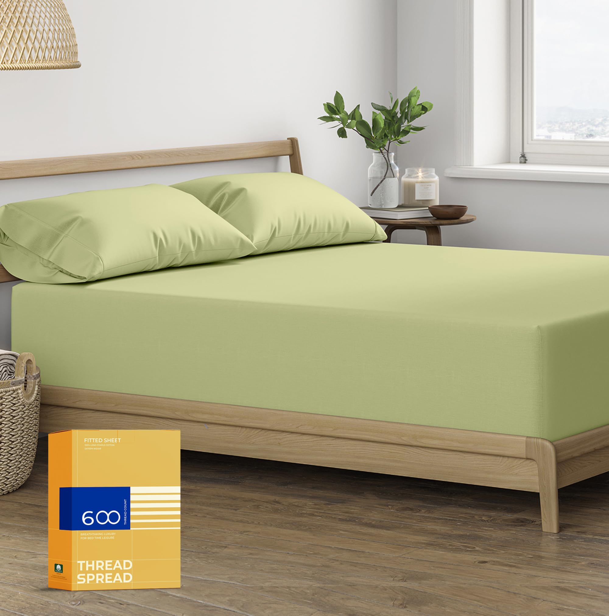 Thread Spread Twin Xl Fitted Sheet Only - 100% Egyptian Cotton 600 Thread Count Deep Pocket Fitted Sheet Twin Xl, Cooling Sateen