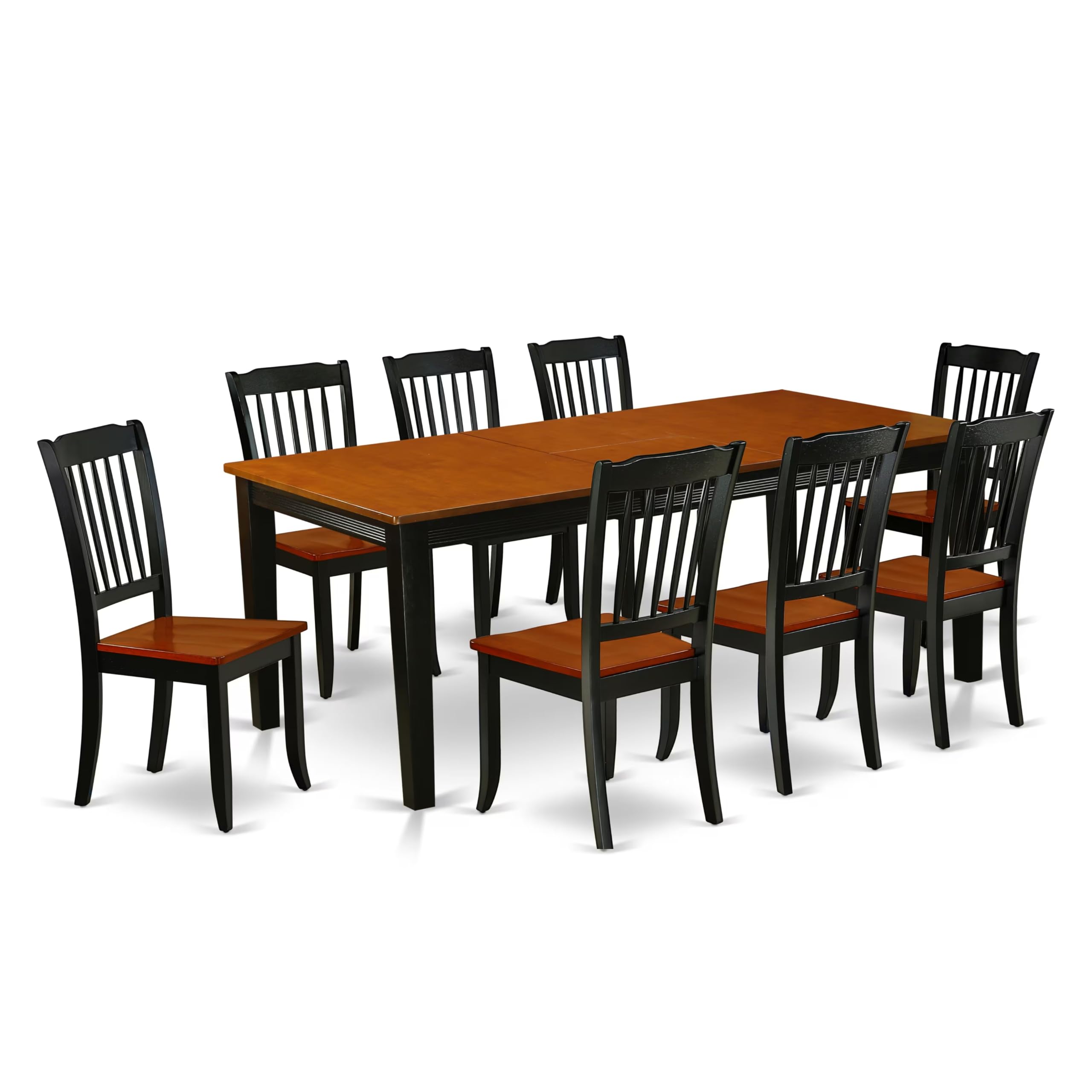 East West Furniture Quda9-Bch-W 9 Piece Modern Dining Table Set Includes A Rectangle Wooden Table With Butterfly Leaf And 8 Dining Room Chairs, 40X78 Inch, Black & Cherry