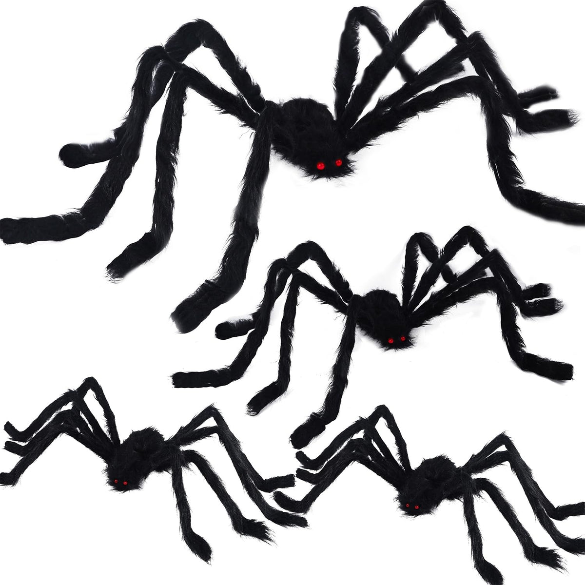 Yosager 4Pcs Realistic Giant Spiders Outdoor Halloween Decorations, Huge Hairy Scary Halloween Spider Prop, Black Spooky Spider
