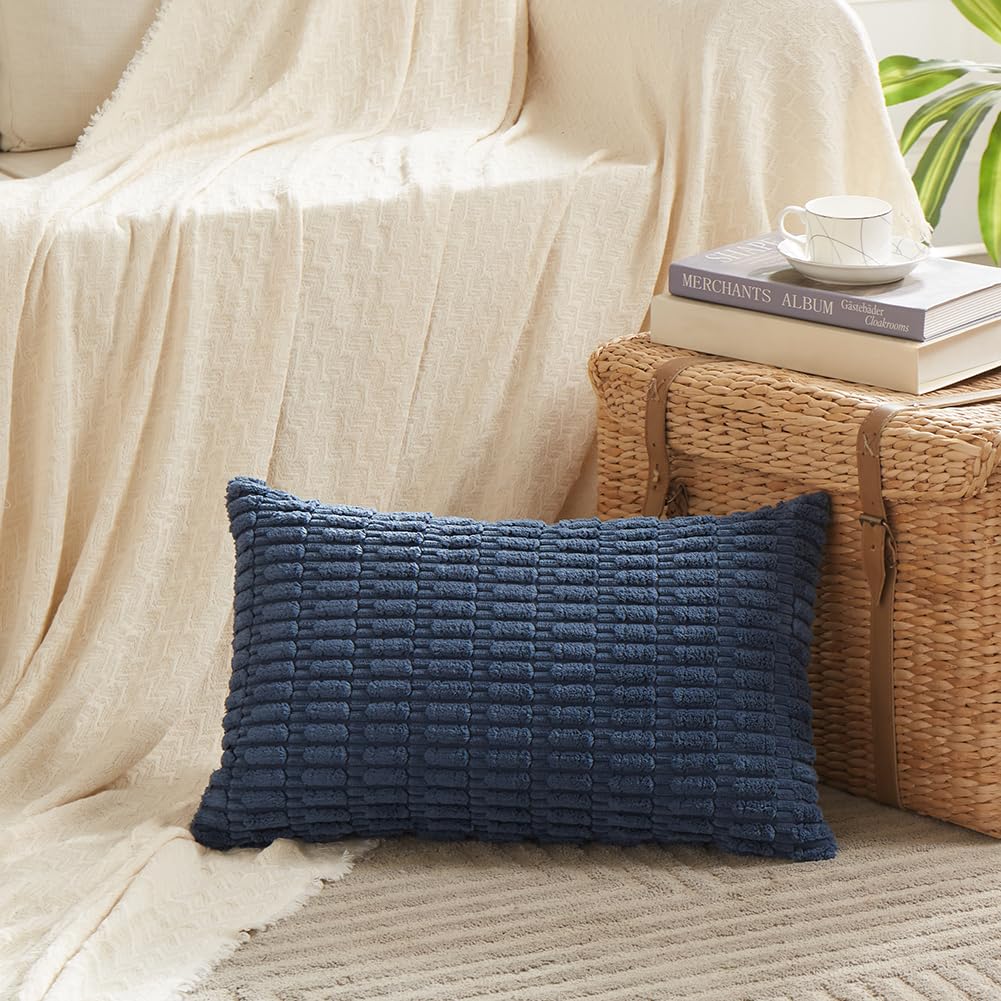 Fancy Homi Dusty Blue Lumbar Decorative Throw Pillow Covers 12X24 Inch For Living Room Couch Bed Sofa, Rustic Farmhouse Boho Hom