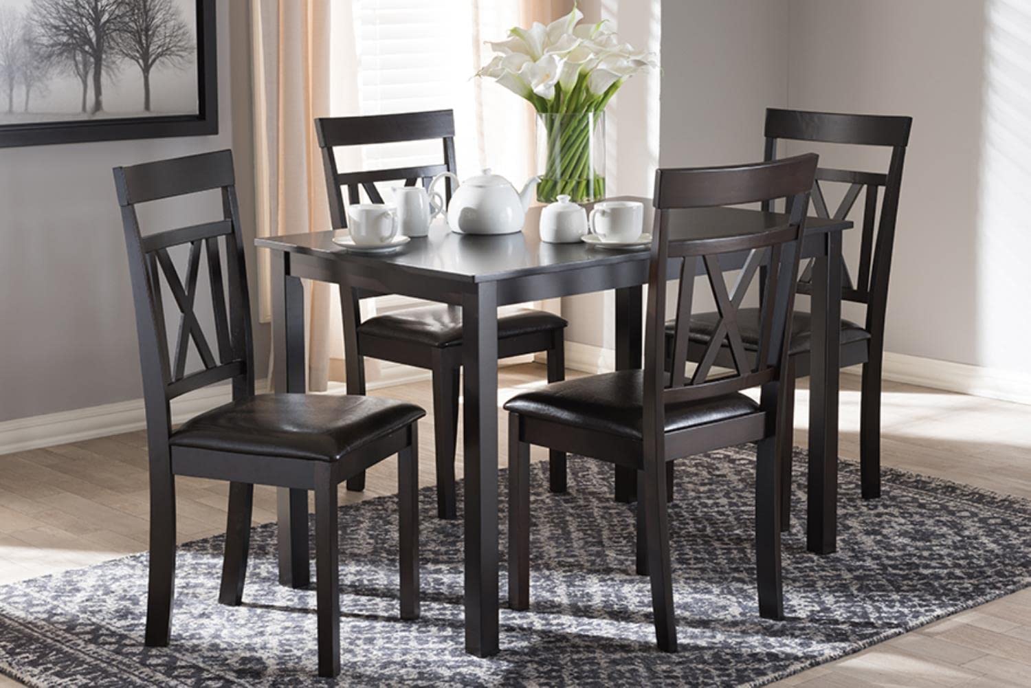 Baxton Studio Rosie Modern And Contemporary Dark Brown Faux Leather Upholstered 5-Piece Dining Set