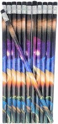 Zugar Land Outer Space Solar System Planets Print #2 Lead 7.5' Pencils (12 Pieces) Cosmos Galaxy Night Sky Moon Earth Saturn (1