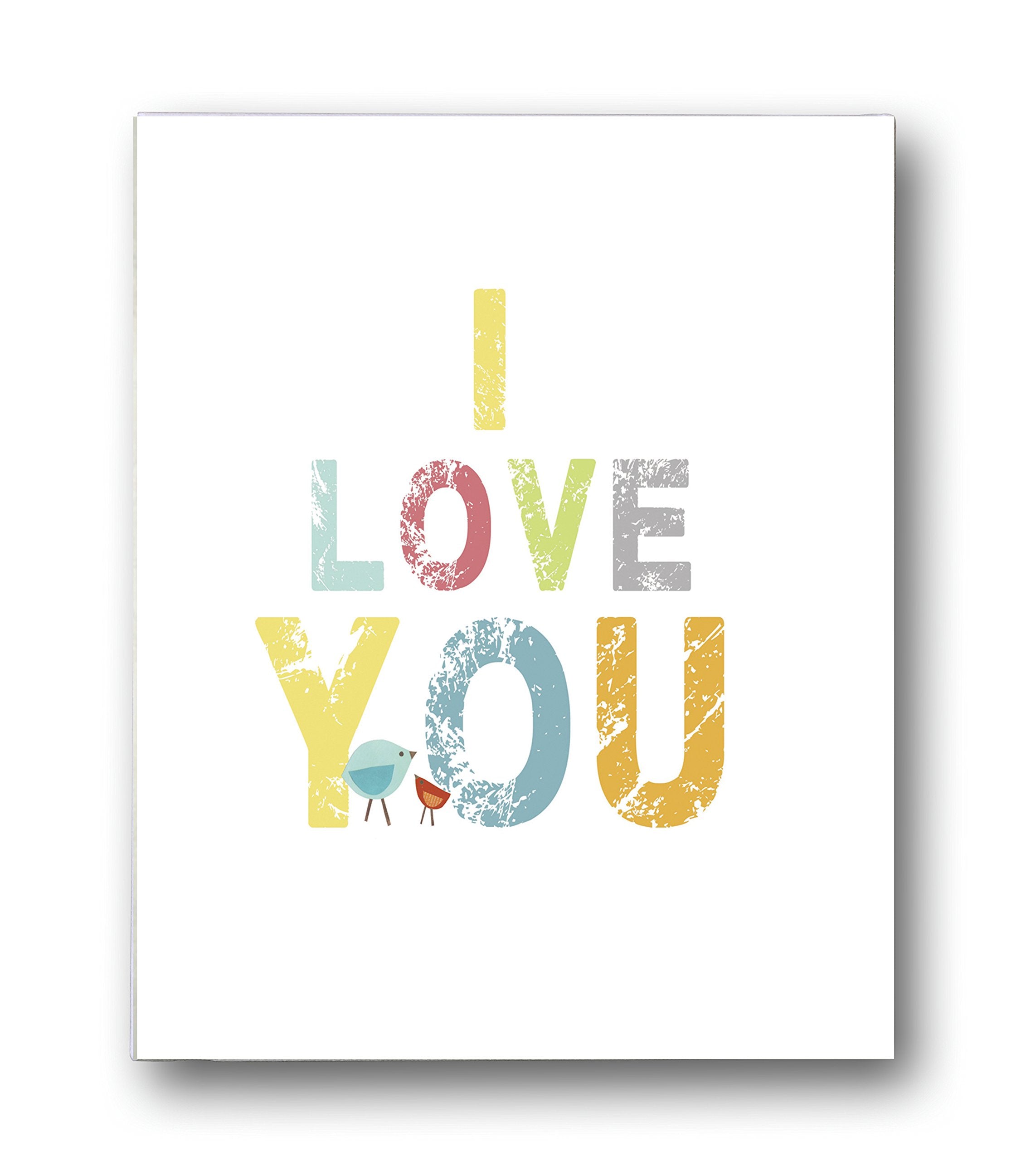 Kid s Wall Art  I Love You  11x14 Print for Boys, Girls or Baby s Room, Colorful, Bold Typed, Features Small Friendly Birds, R