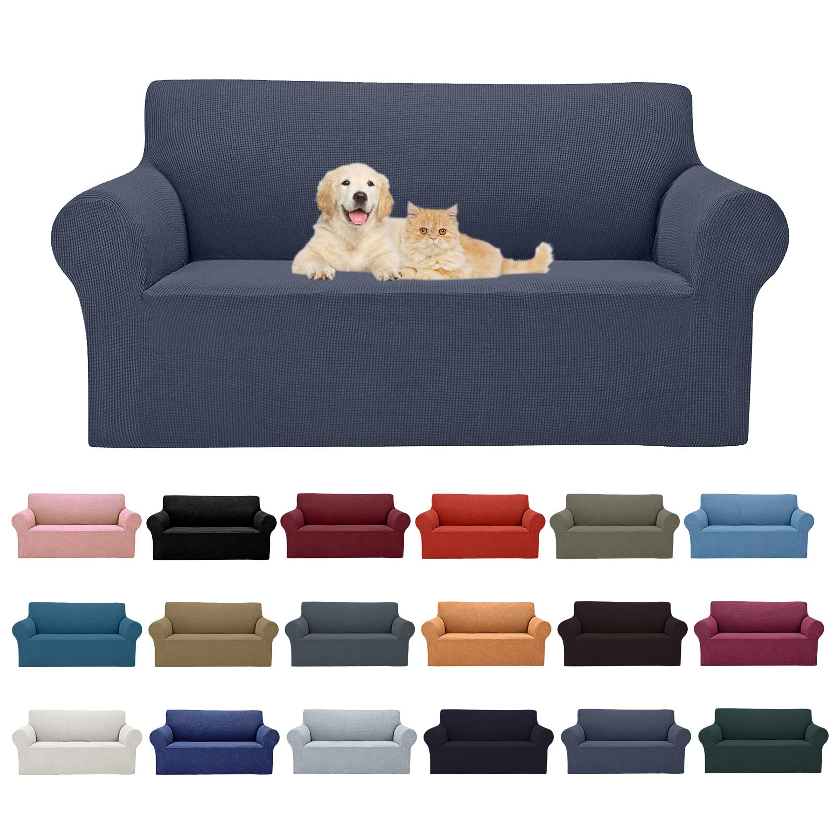 2025 New Stretch Loveseat Sofa Slipcovers Couch Cover For 2 Cushion Furniture Protector Sofa Covers With Elastic Bottom Jacquard Fabric Small Checks For Pets, Kids - Charcoal