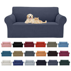2025 New Stretch Loveseat Sofa Slipcovers Couch Cover For 2 Cushion Furniture Protector Sofa Covers With Elastic Bottom Jacquard Fabric Small Checks For Pets, Kids - Charcoal