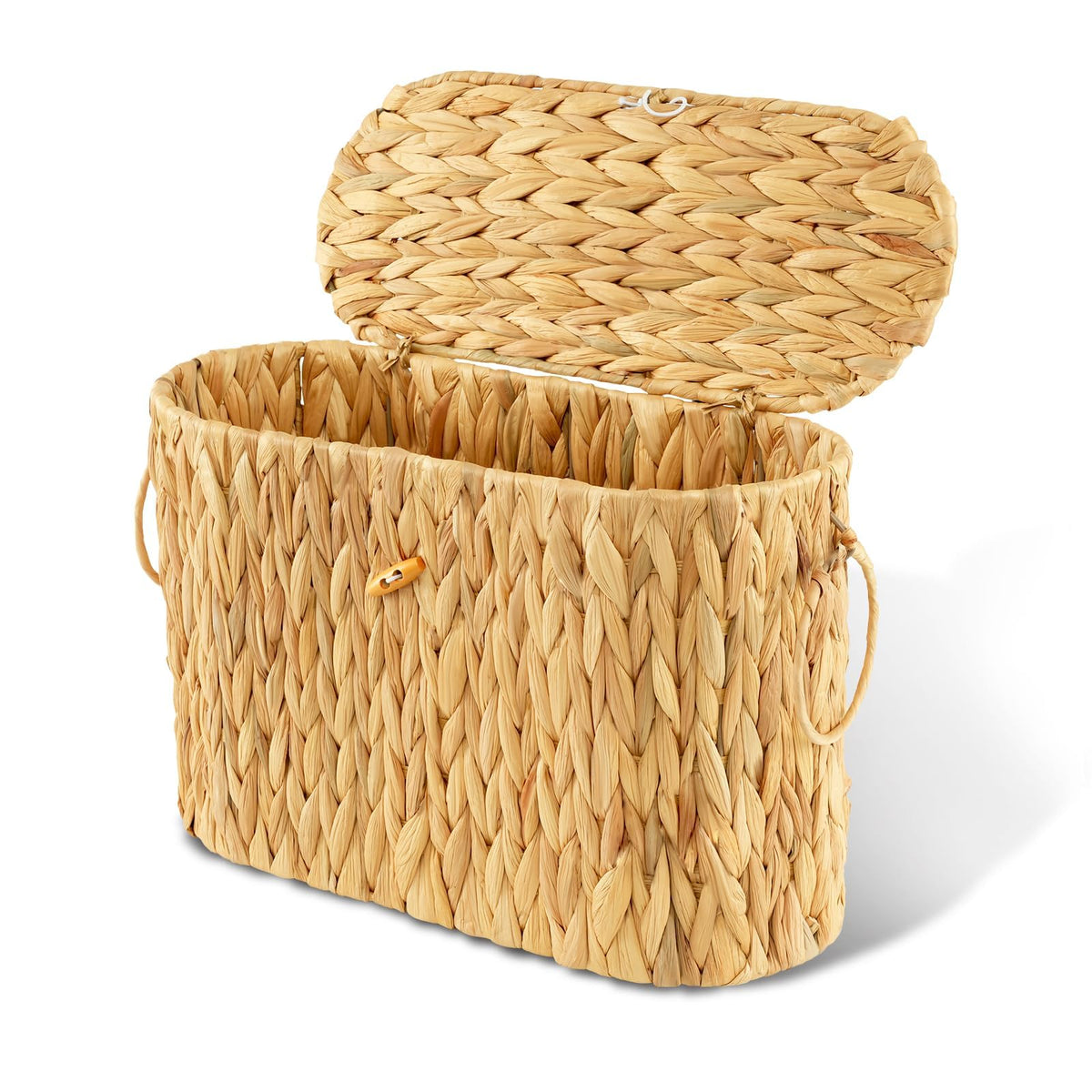 Cyrabota Toilet Paper Storage Basket, Water Hyacinth Toilet Paper Holder with Lid, Wicker Storage Basket with Builtin Handles f