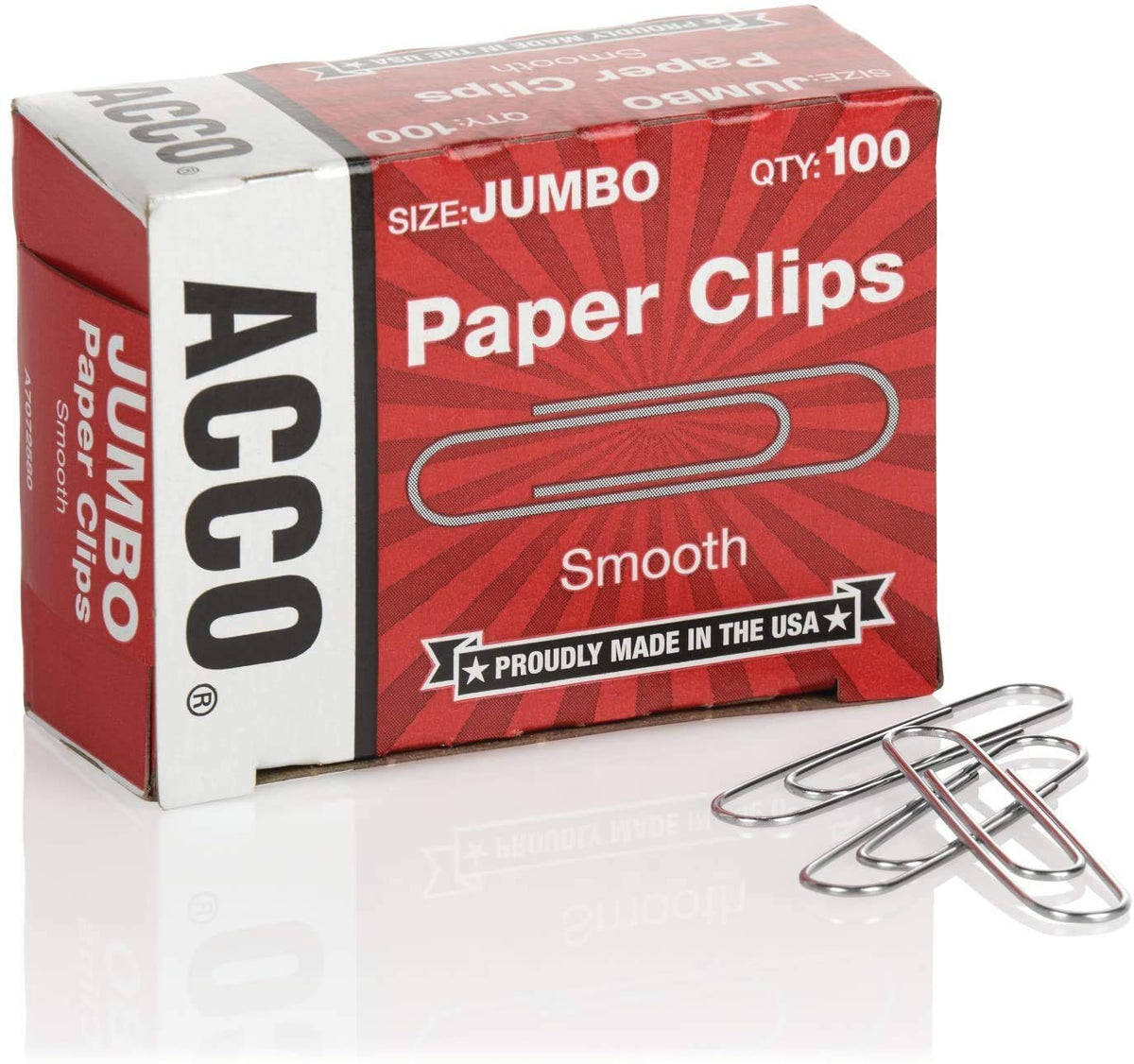 Acco Paper Clips, Economy, Smooth, Jumbo, 100 Paper Clips Per Box - 5 Boxes (72580)