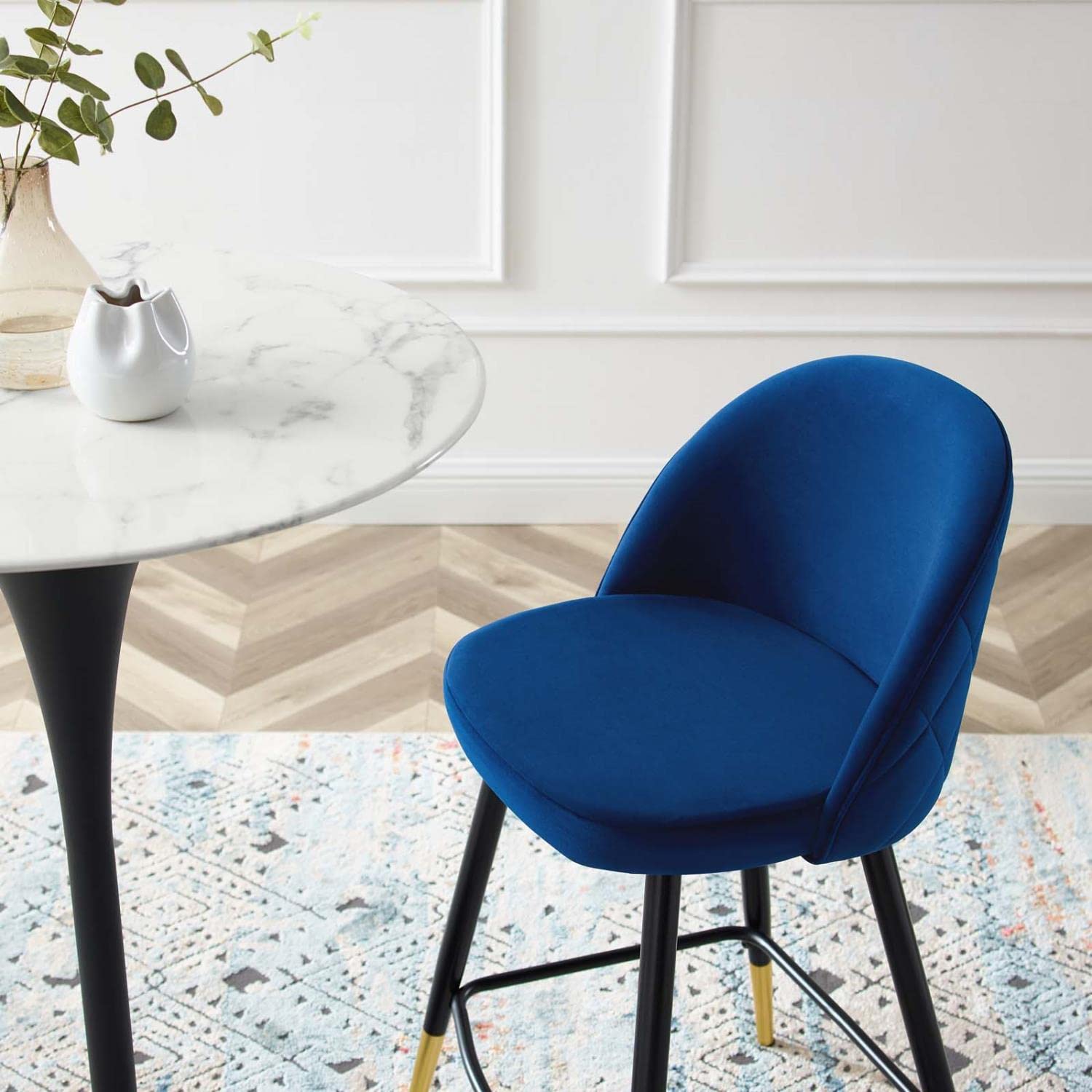 Modway Cordial Performance Velvet Dining Counter Stools in Navy - Set of 2