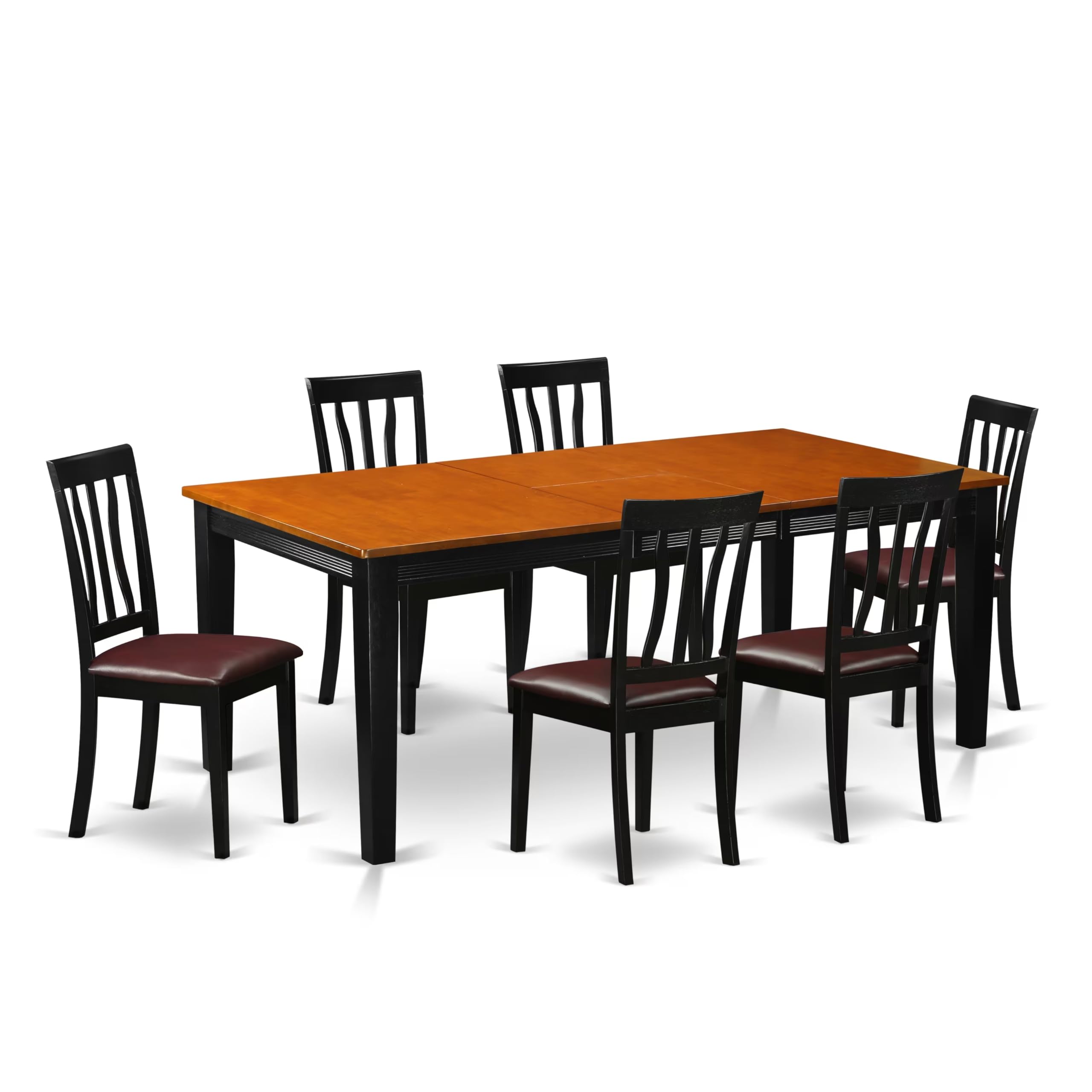 East West Furniture QUAN7-BCH-LC 7 Piece Kitchen Table & Chairs Set Consist of a Rectangle Butterfly Leaf Dining Table and 6 Faux Leather Upholstered Chairs, 40x78 Inch, Black & Cherry