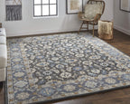 HomeRoots 514830 8 x 10 ft. Taupe Blue & Ivory Wool Floral Hand Tufted Handmade Stain Resistant Rectangle Area Rug