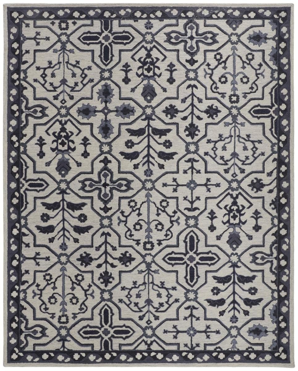 HomeRoots 513675 8 x 10 ft. Taupe & Gray Wool Floral Hand Tufted Handmade Stain Resistant Rectangle Area Rug