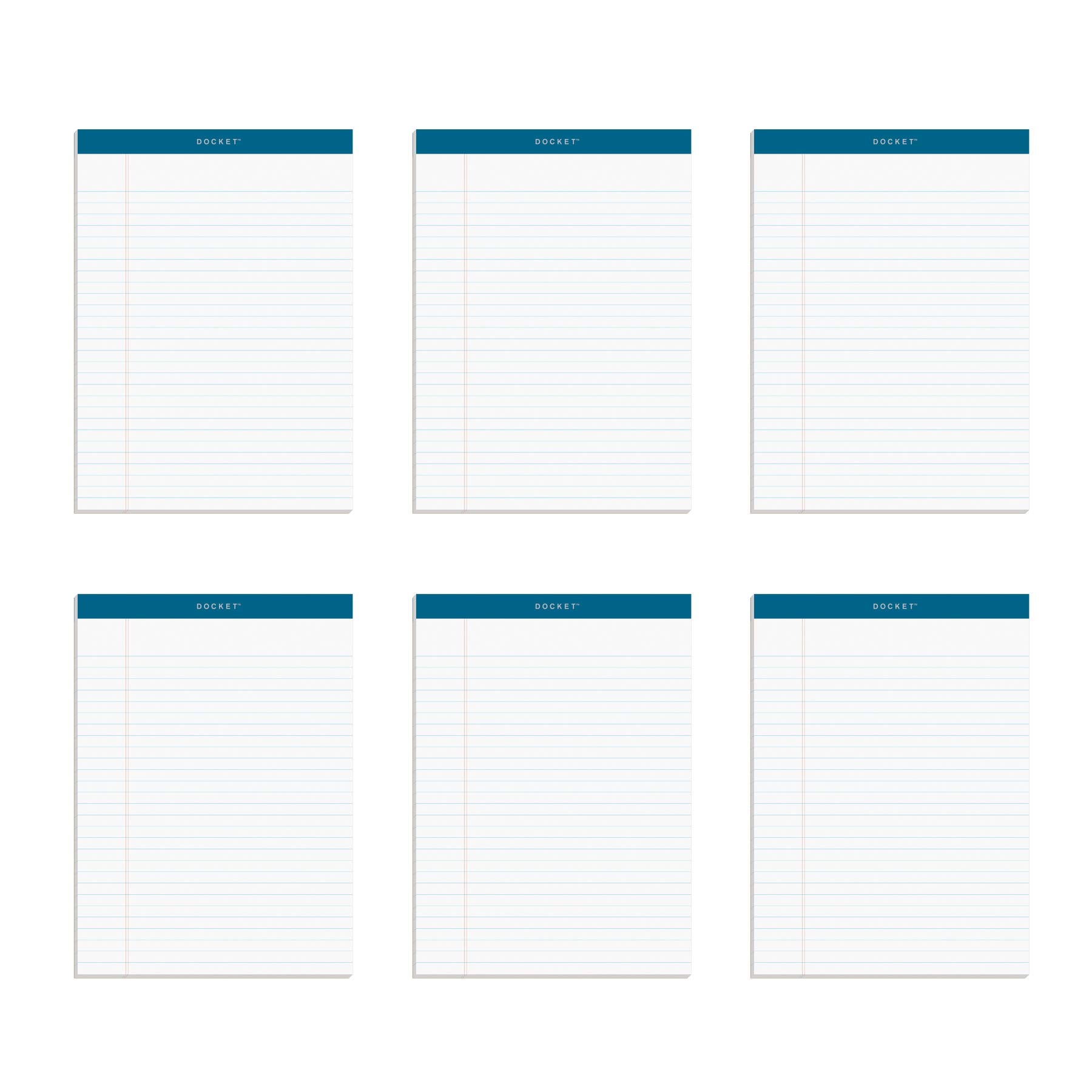 Tops Docket Writing Tablet, 8-1/2 X 11-3/4 Inches, Perforated, White, Legal/Wide Rule, 50 Sheets Per Pad, 6 Pads Per Pack (63416