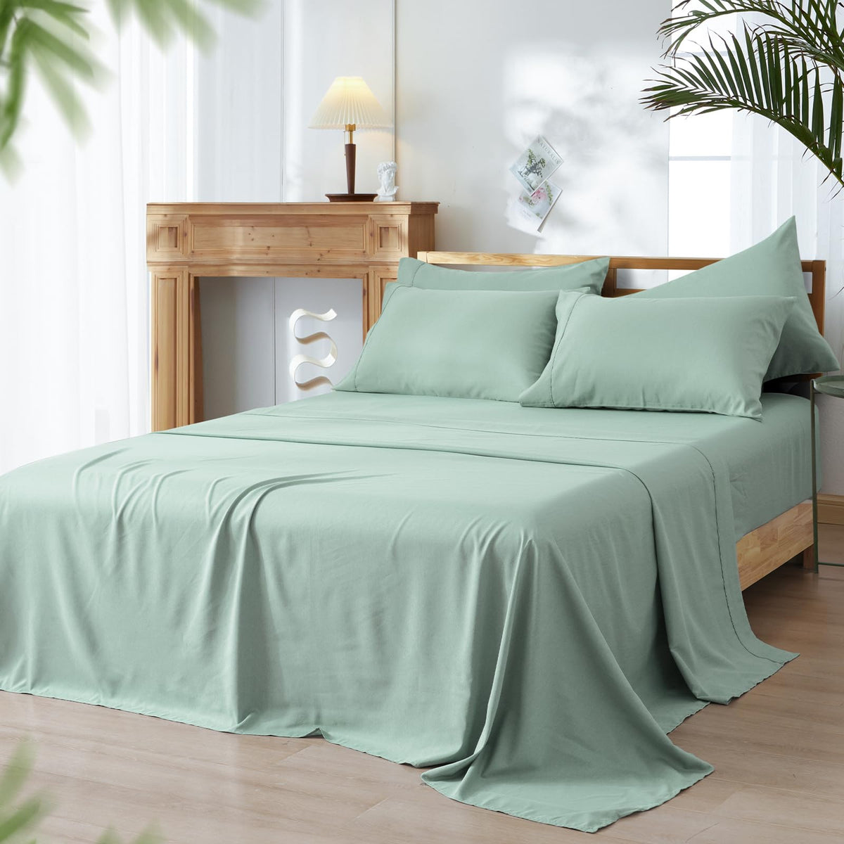 Phf Cooling Sheets Set Queen Size, Rayon Derived From Bamboo & Polyester, 6Pcs Breathable & Wrinkle Free Silky Soft Bed Sheets,