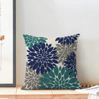 Cxmeifly Navy Blue Summer Outdoor Pillow Covers 18X18 Inch Set Of 2 Aqua Teal Grey Dahlia Floral Decor Throw Pillows Modern Geom
