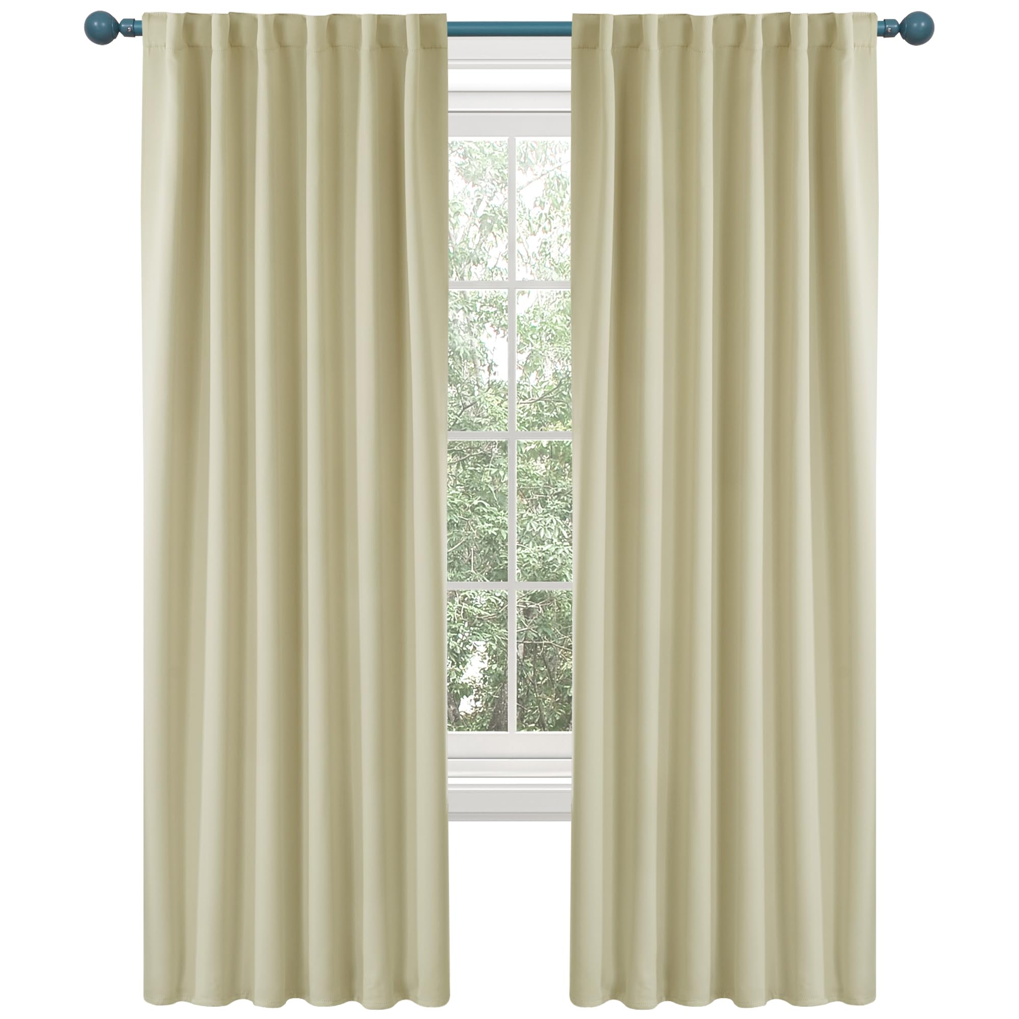 Deconovo Solid Blackout Curtains, Thermal Insulated Room Darkening Curtain - Rod Pocket And Back Tab Blackout Curtains For Bedroom, 52X84 Inch, Beige, 2 Panels