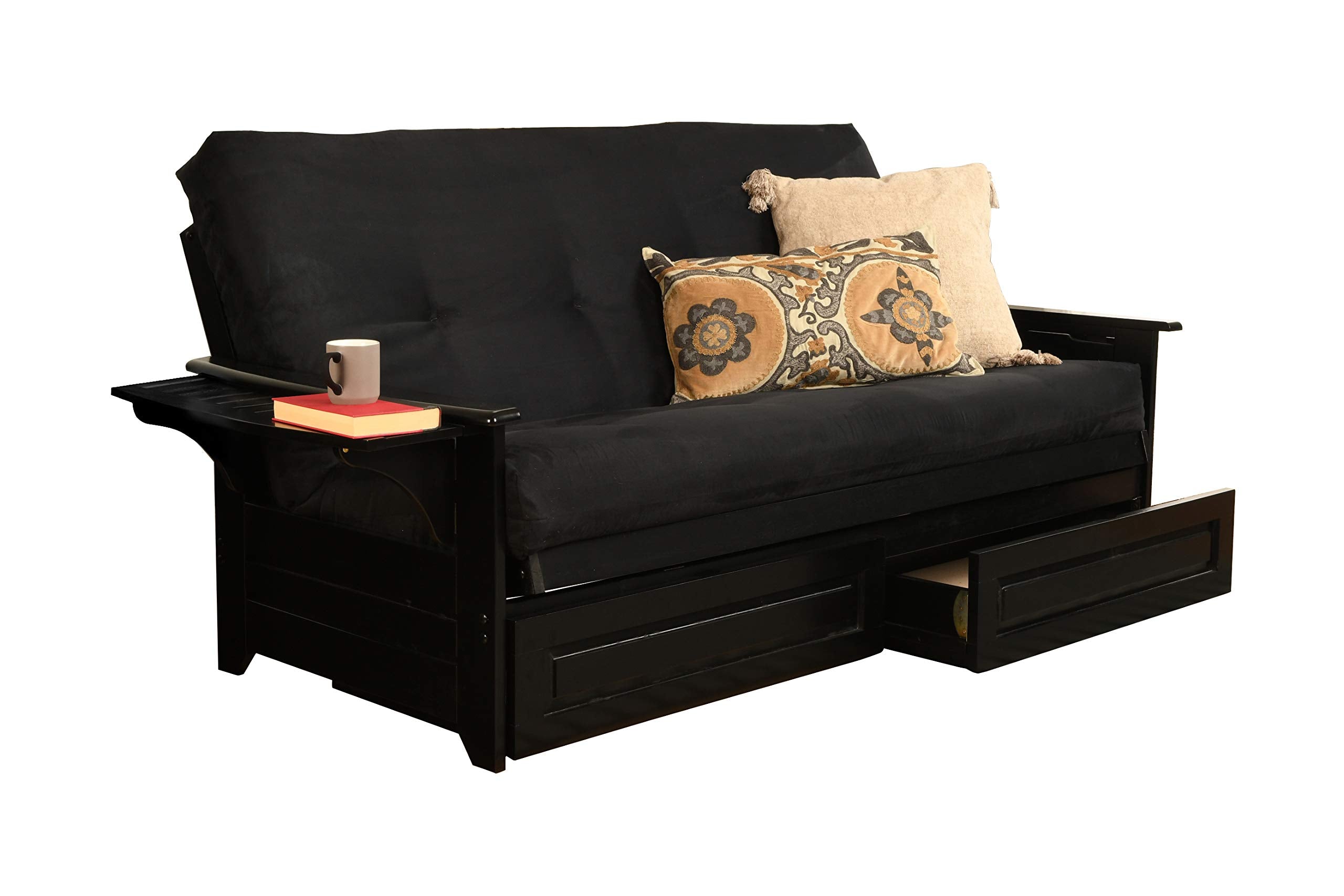 Kodiak Furniture Phoenix Storage Futon With Suede Fabric Mattress In Black