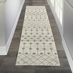 Nourison Grafix Moroccan Ivory/Grey 2'3' X 10' Area Rug, Easy Cleaning, Non Shedding, Bed Room, Living Room, Dining Room, Kitch
