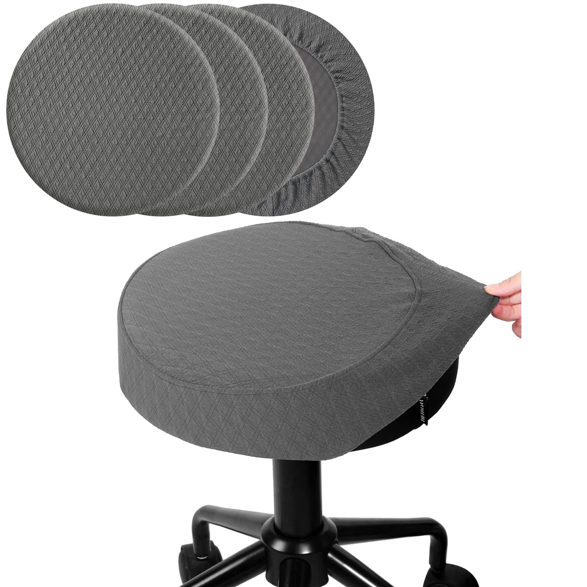 Buyue 4 Pcs Bar Stool Covers, Luxury Fabric Dia.14-16' Round Stretchy Crease-Resistant Washable Jacquard Dustproof Stool Seat Slipcover, M-Dark Grey-Set Of 4